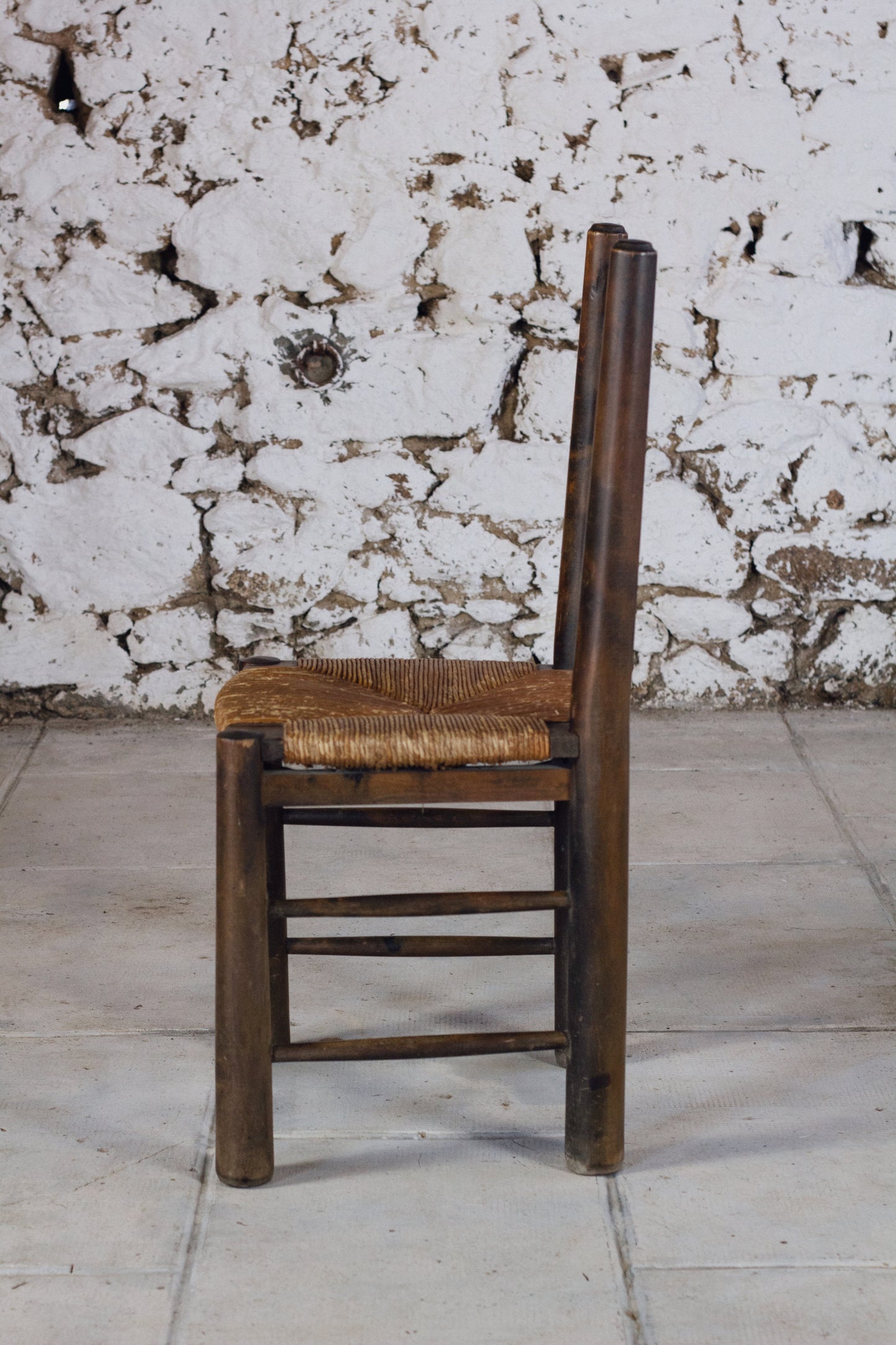 4 chaises brutalistes paille Georges Robert, 1950