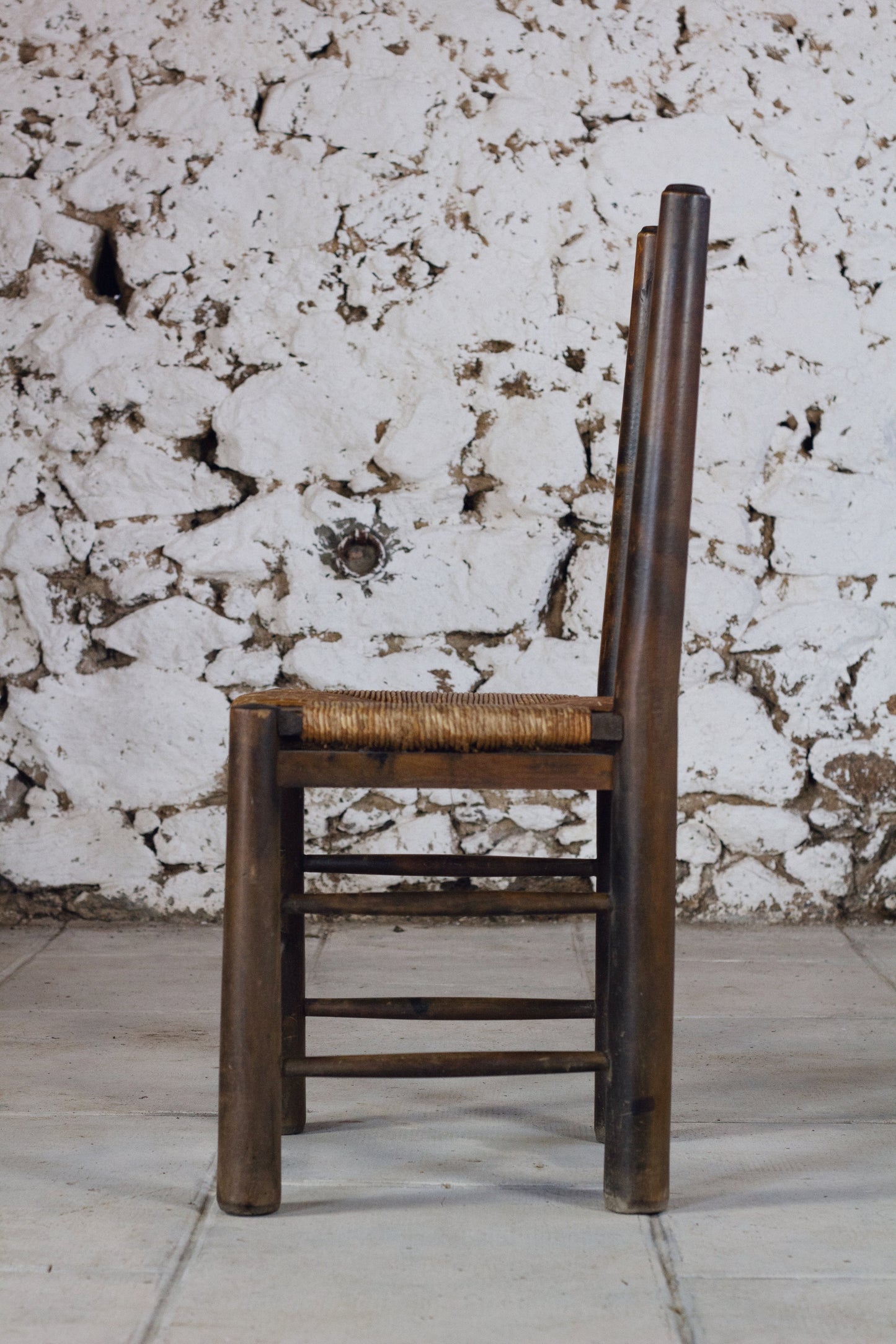 4 chaises brutalistes paille Georges Robert, 1950