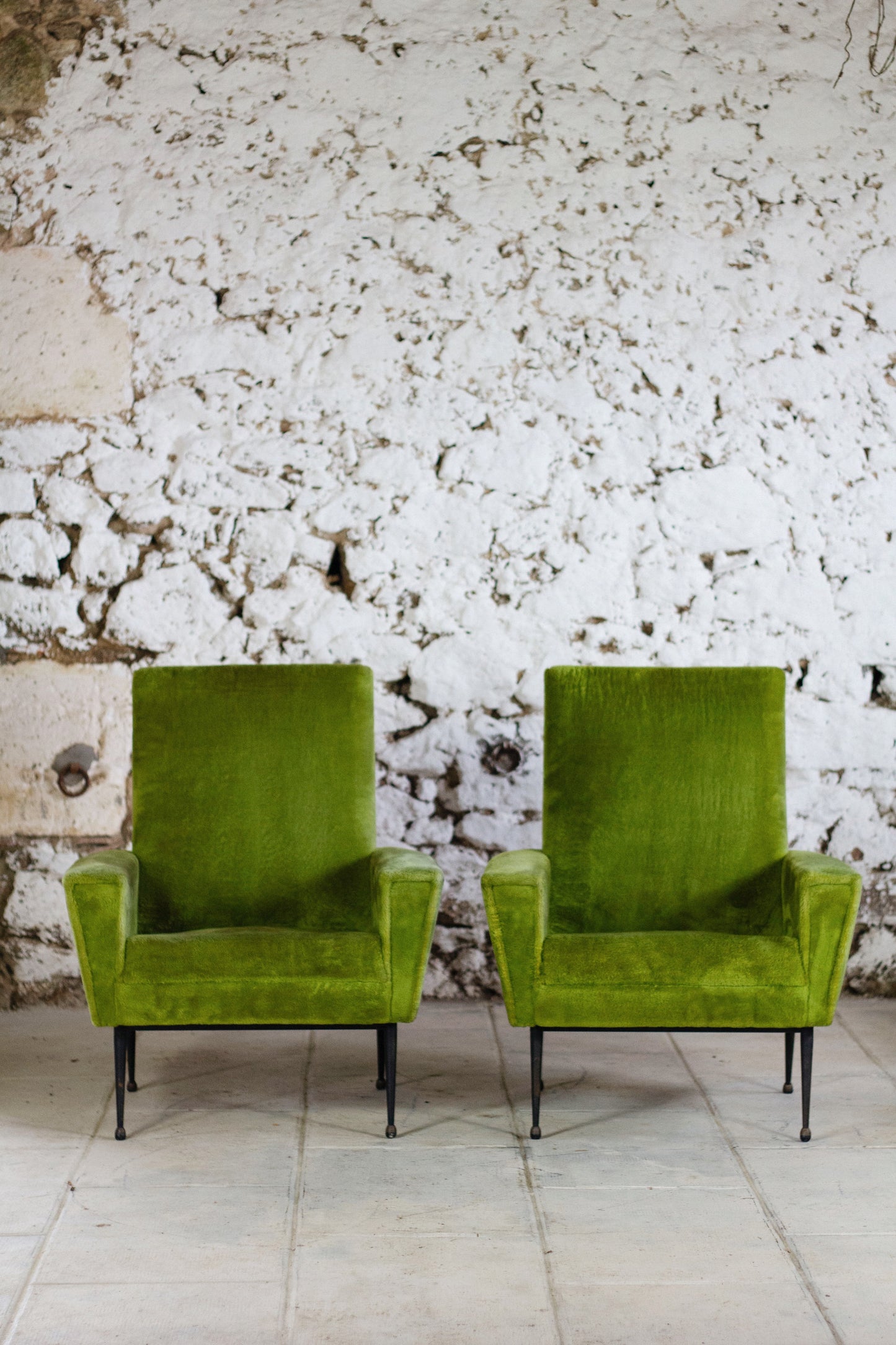 Paire de fauteuils vintage velours vert, 1950