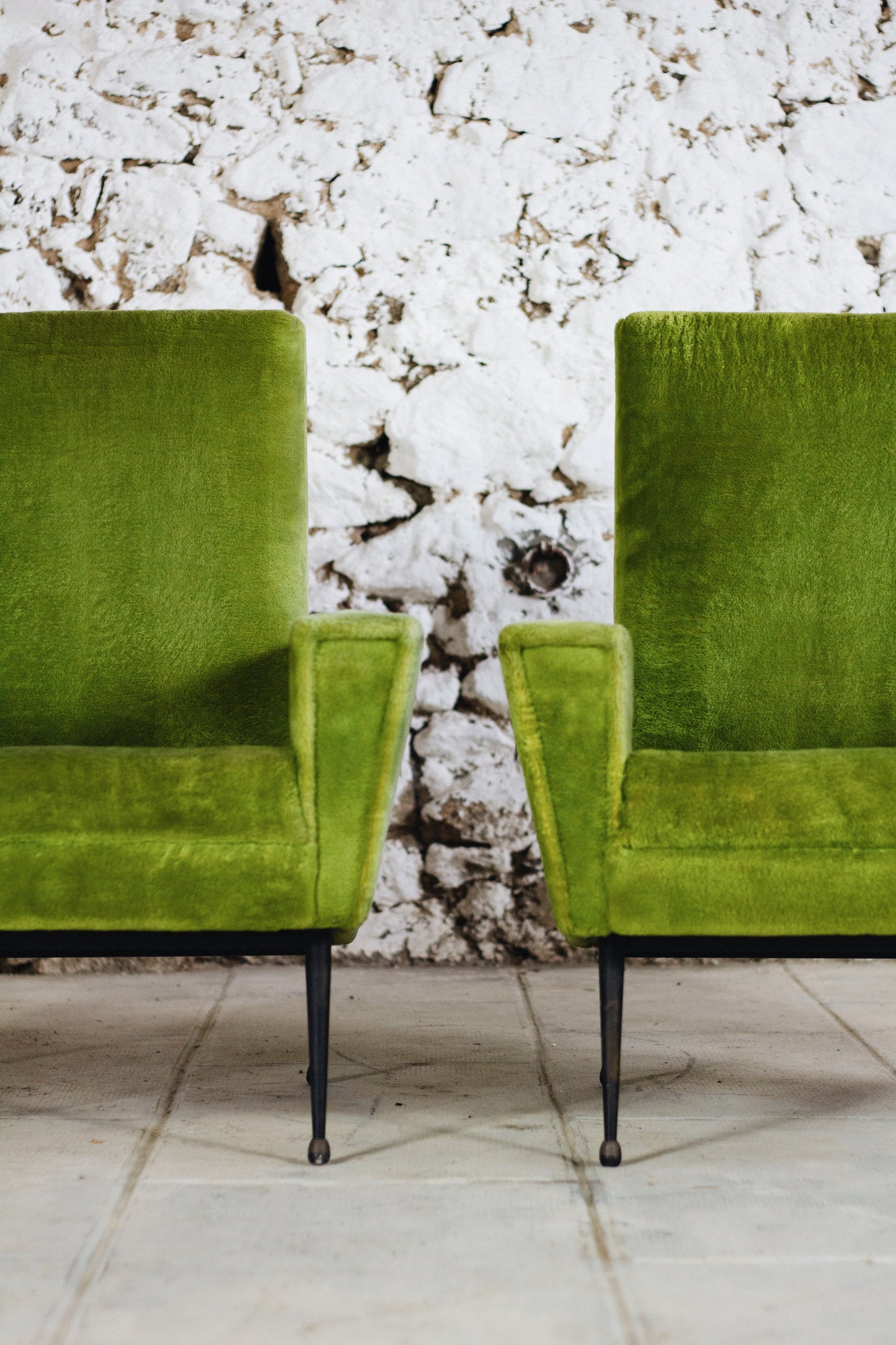 Paire de fauteuils vintage velours vert, 1950