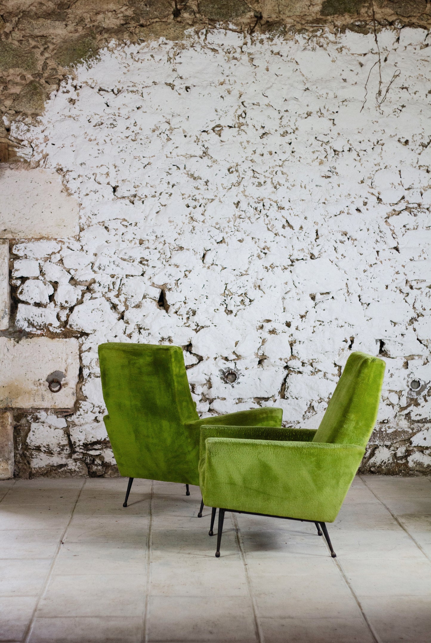 Paire de fauteuils vintage velours vert, 1950