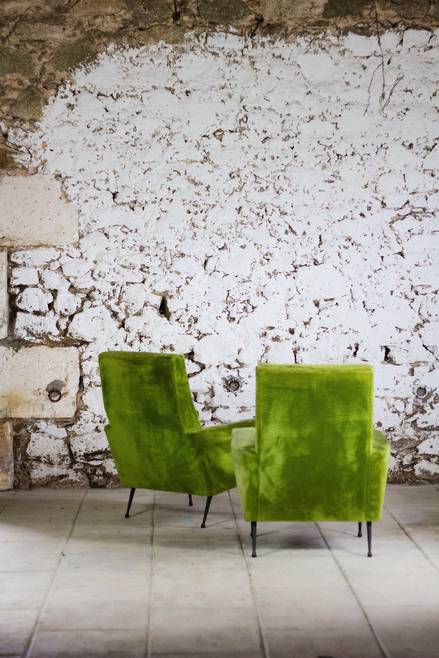Paire de fauteuils vintage velours vert, 1950