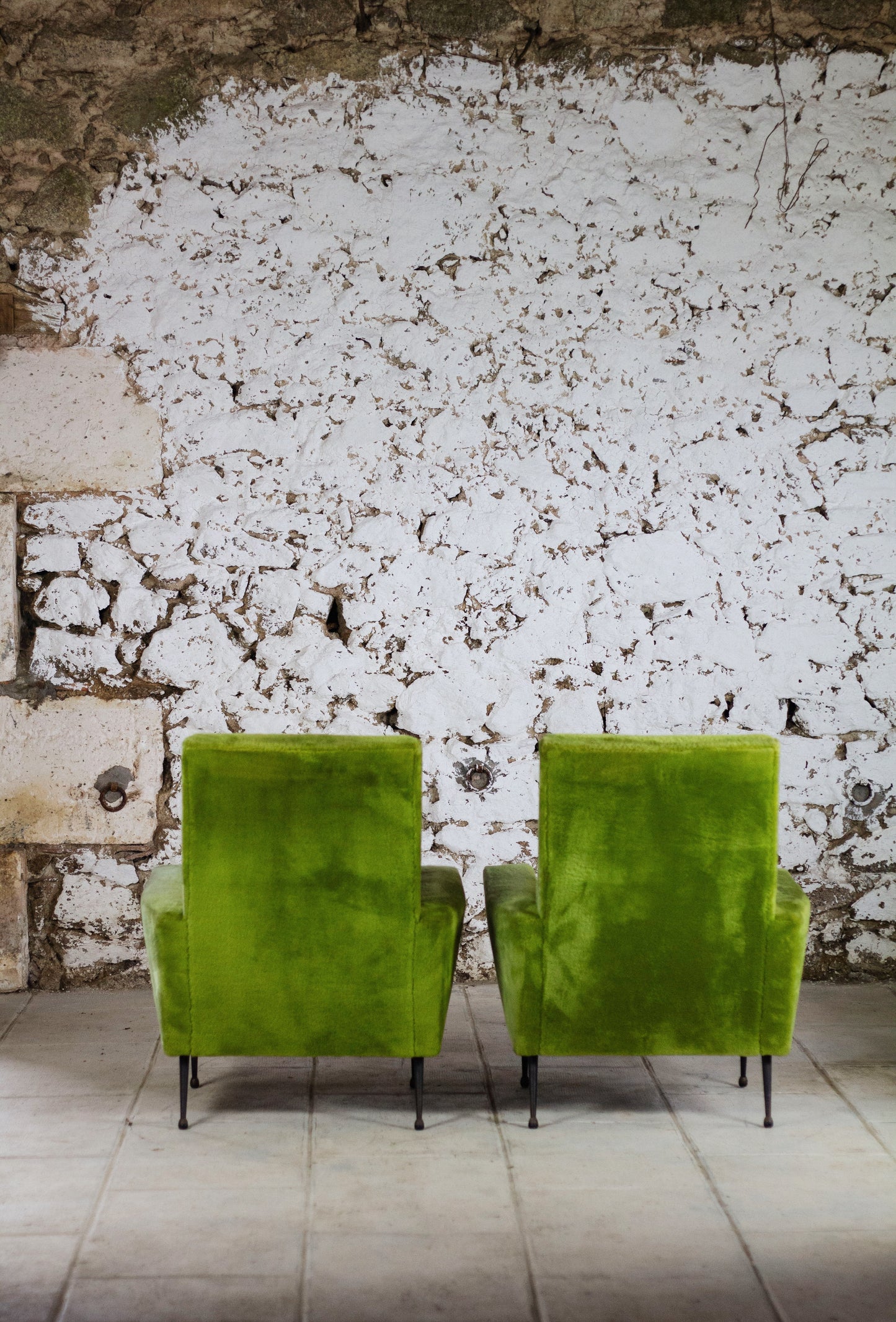 Paire de fauteuils vintage velours vert, 1950