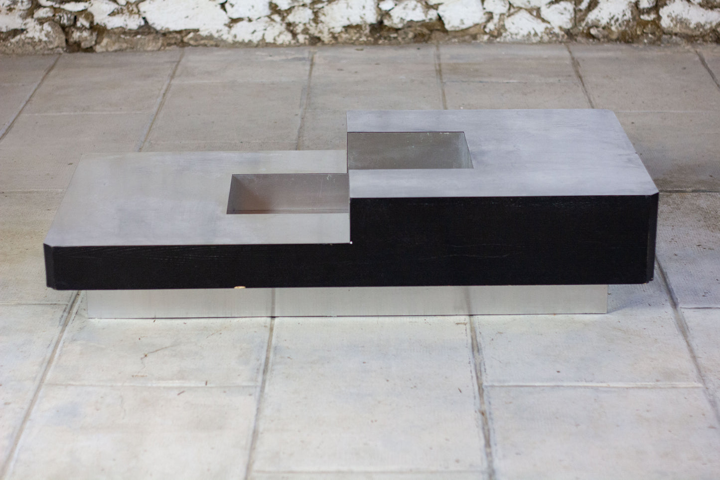 Table basse bar bois et acier Willy Rizzo, 1970