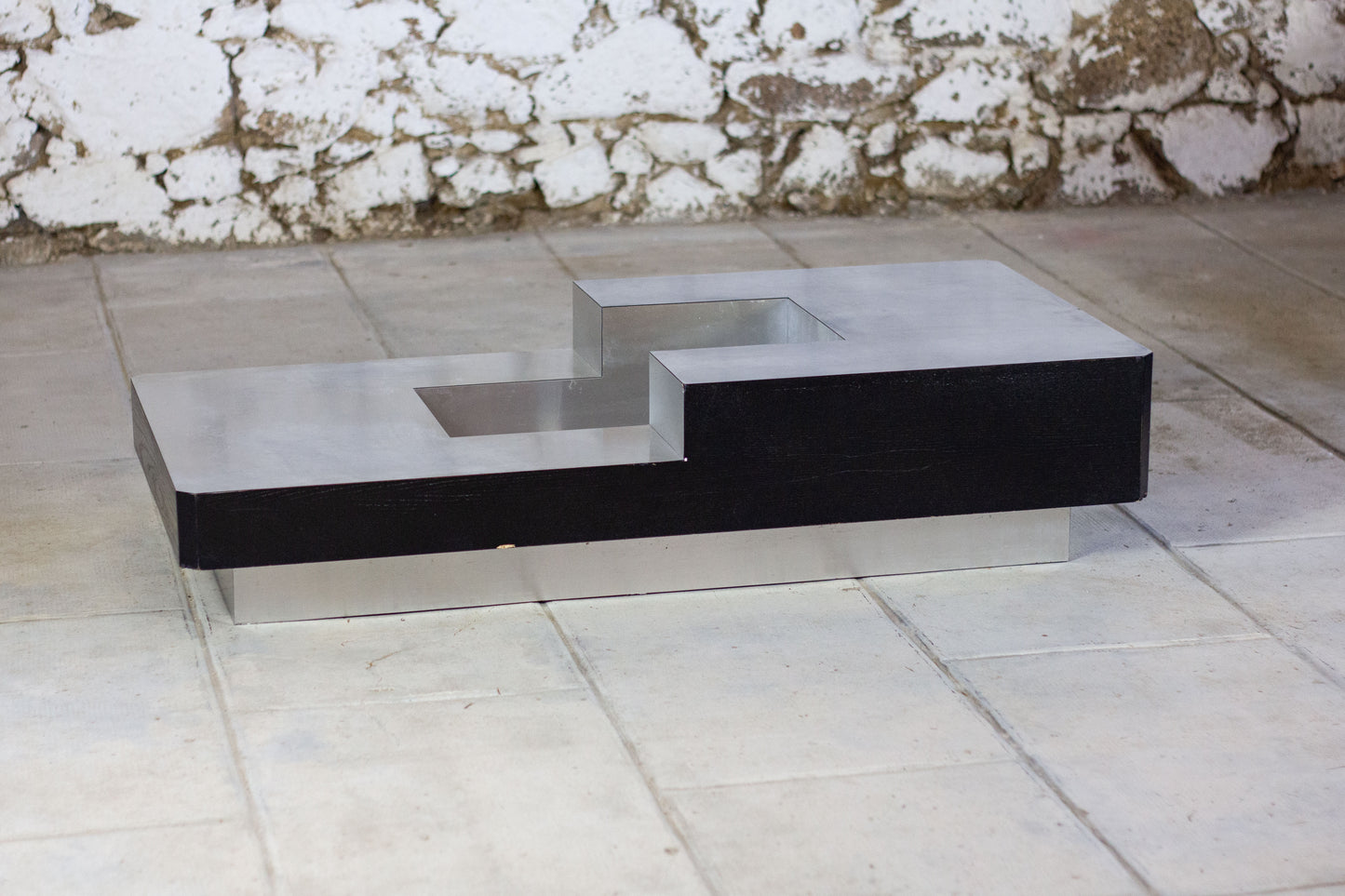 Table basse bar bois et acier Willy Rizzo, 1970