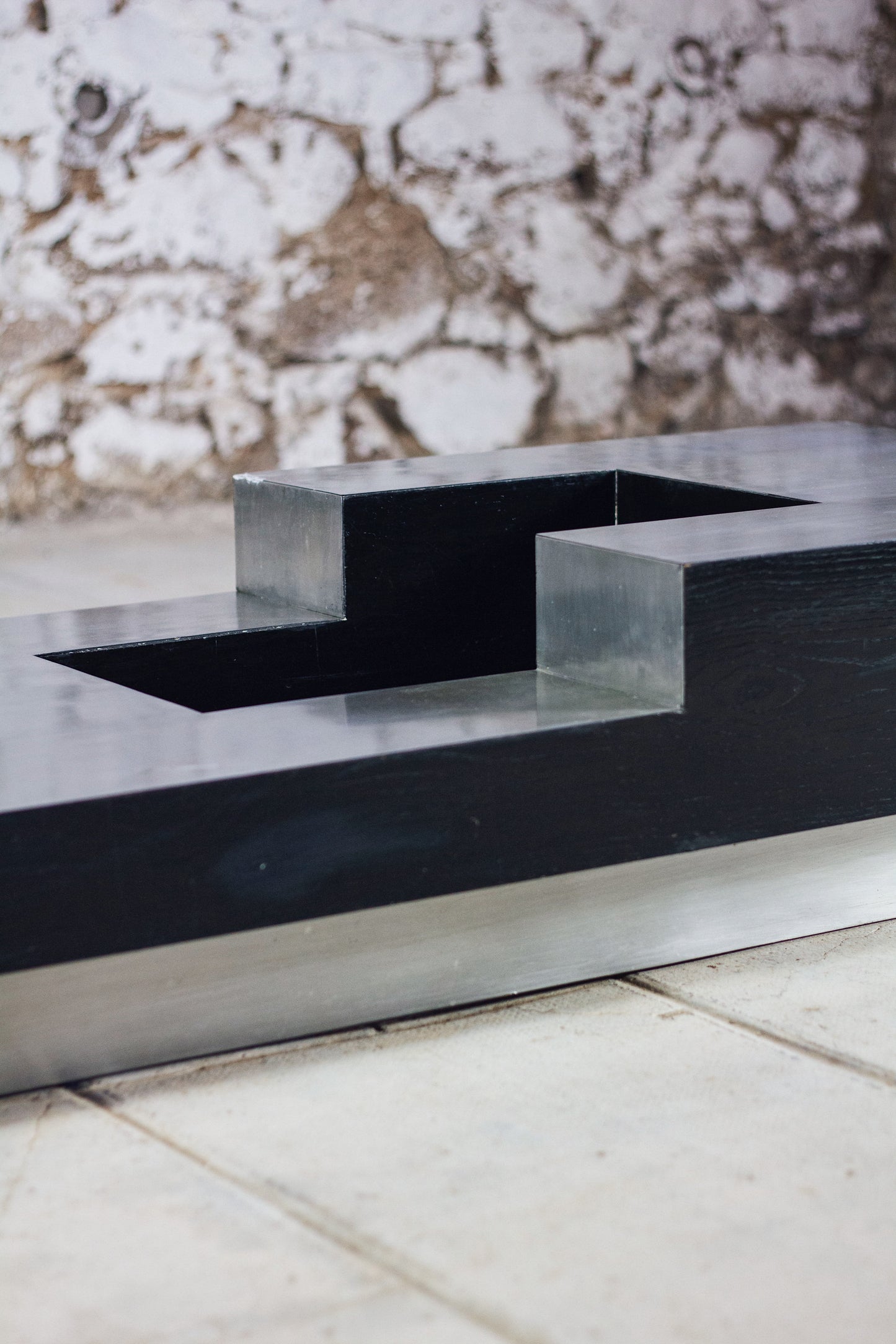 Table basse bar bois et acier Willy Rizzo, 1970