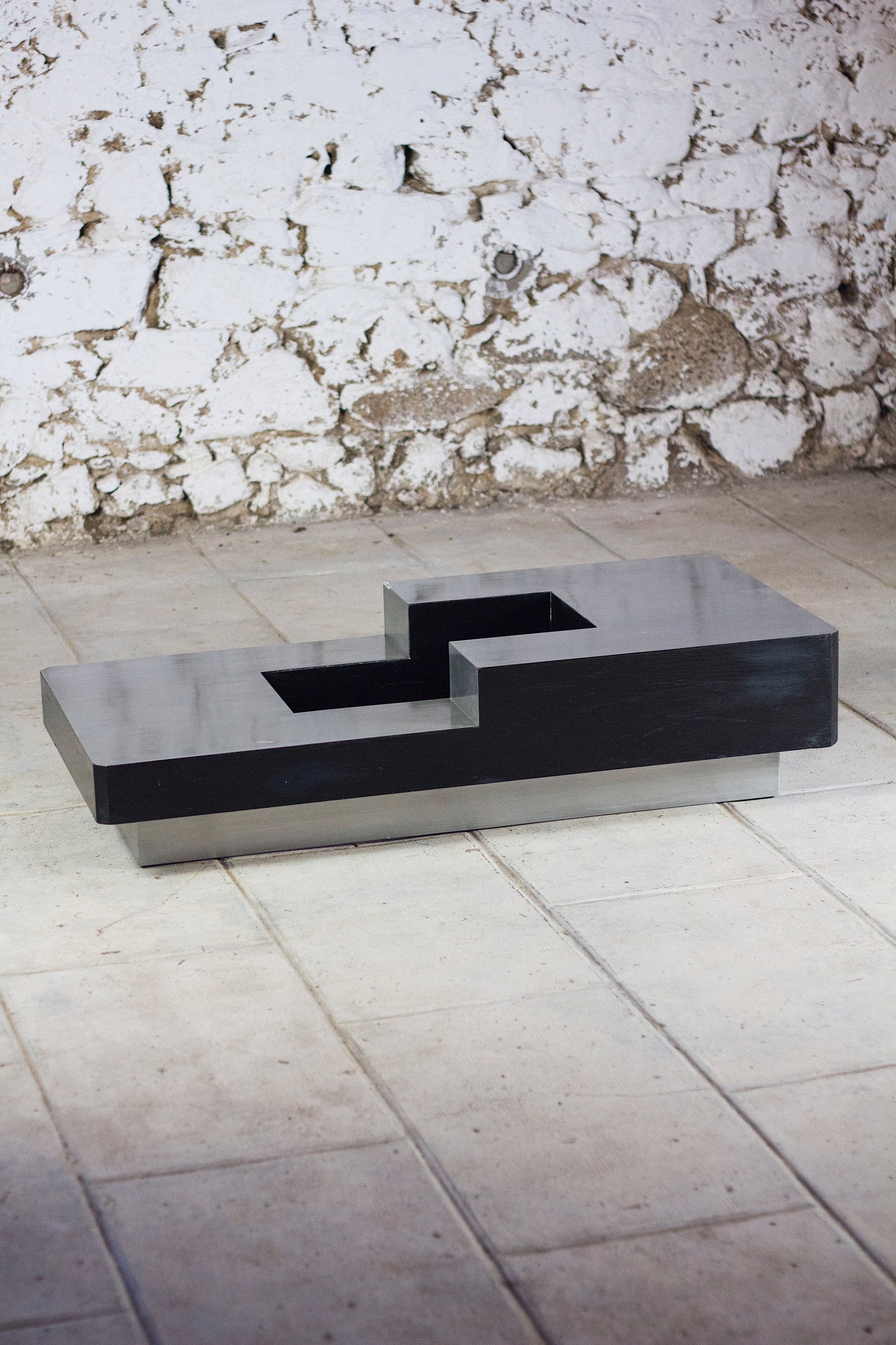 Table basse bar bois et acier Willy Rizzo, 1970