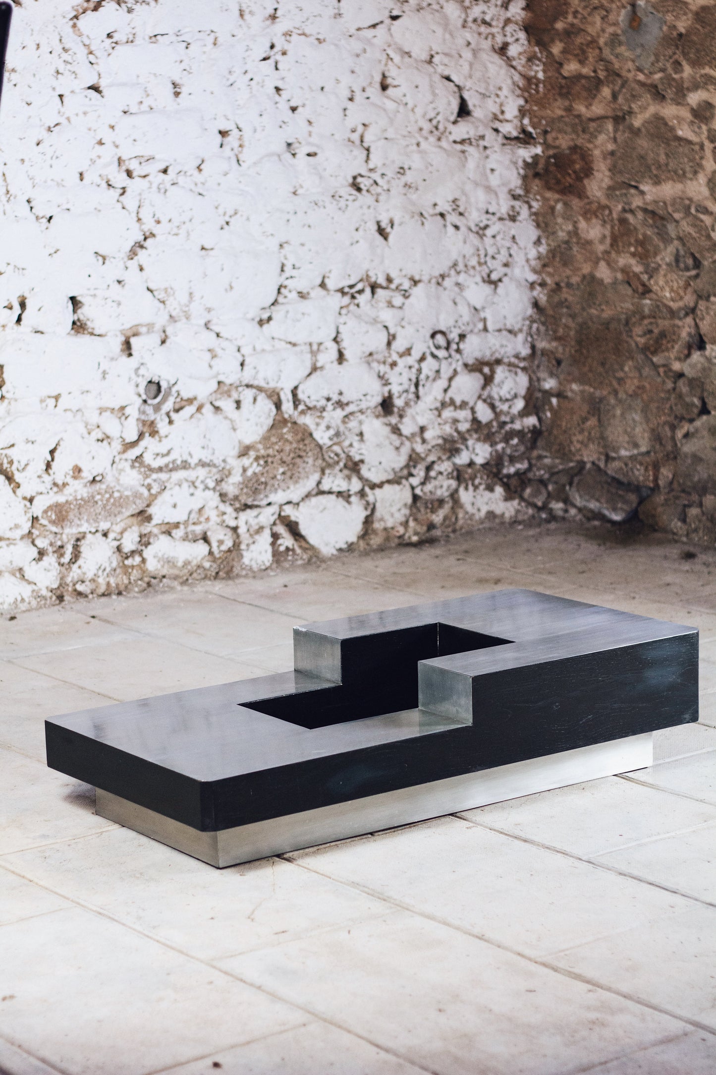 Table basse bar bois et acier Willy Rizzo, 1970