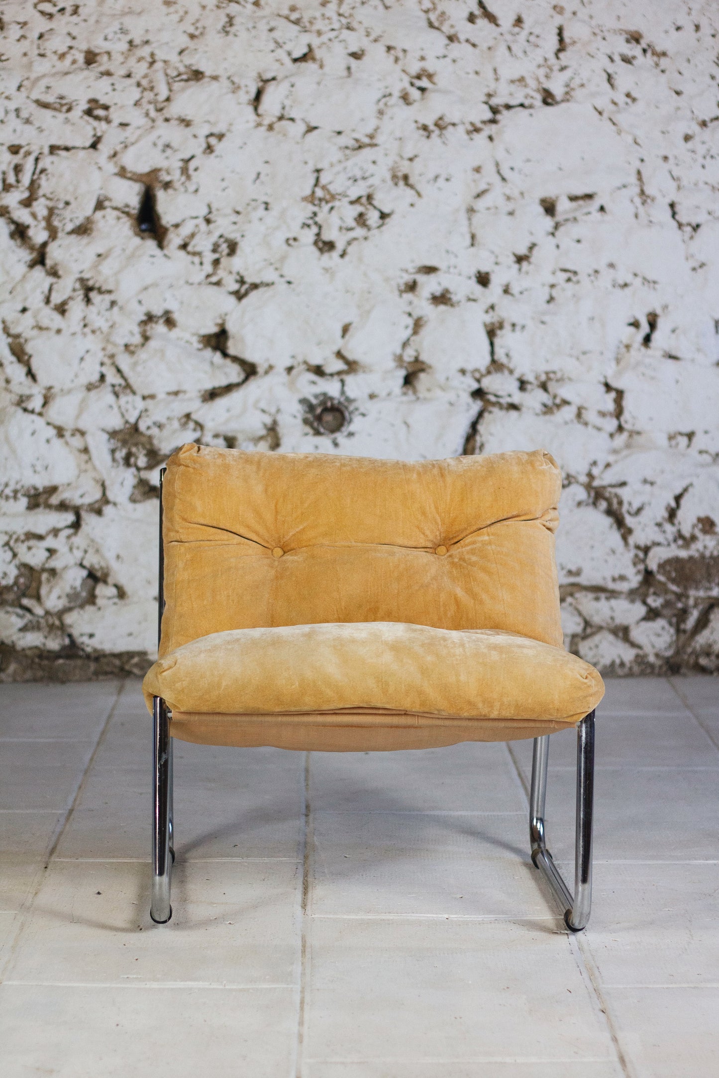 Fauteuil vintage style "Pixi" en velours et chrome, 1970