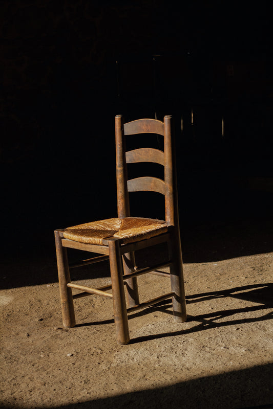 4 chaises brutalistes paille Georges Robert, 1950