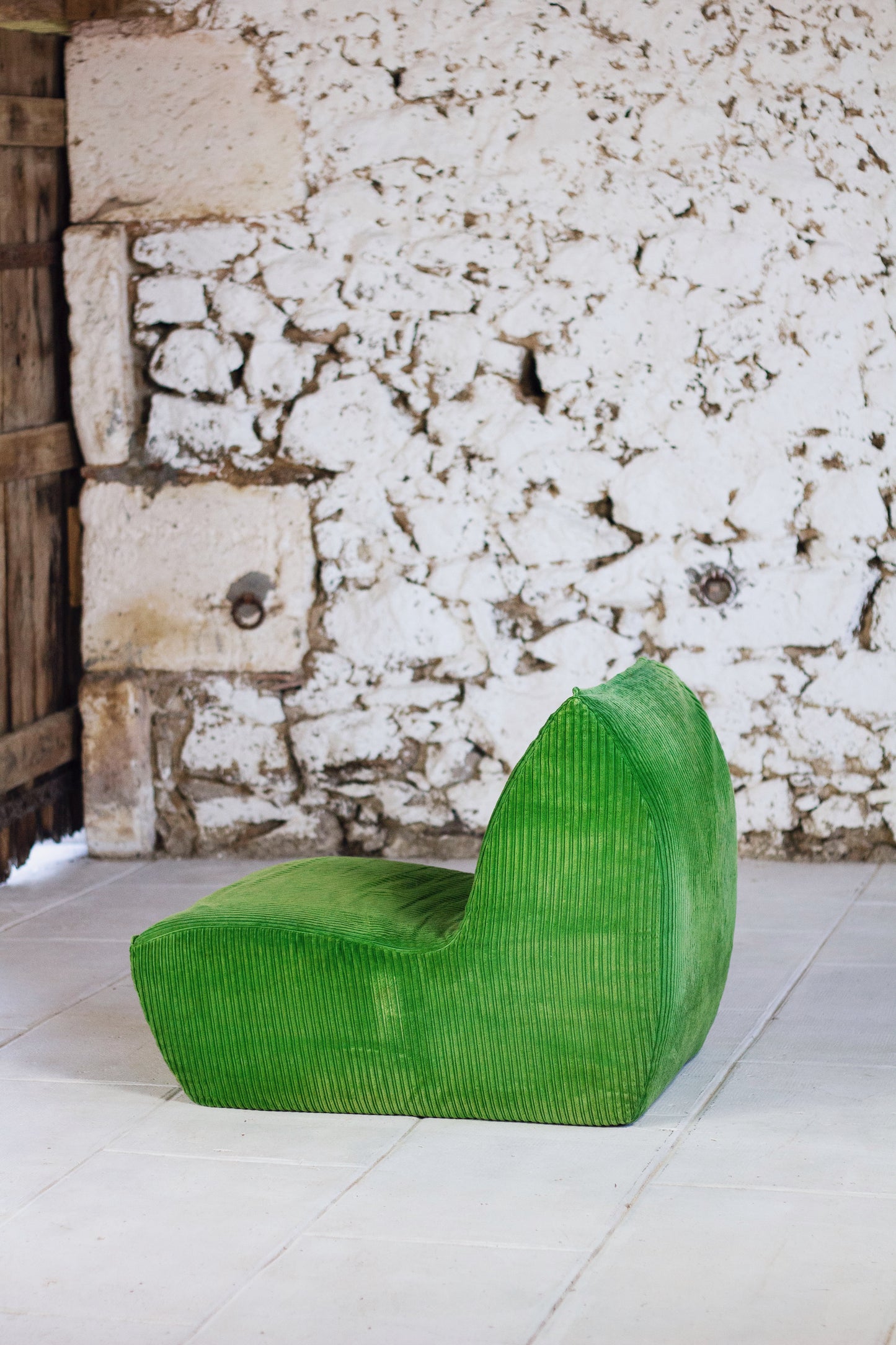 Chauffeuse vintage velours côtelé vert, 1970