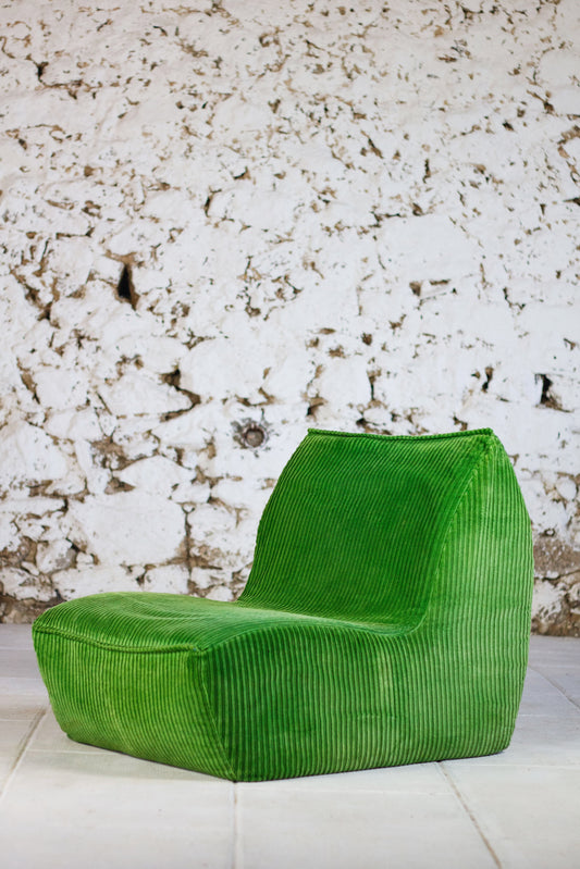 Chauffeuse vintage velours côtelé vert, 1970