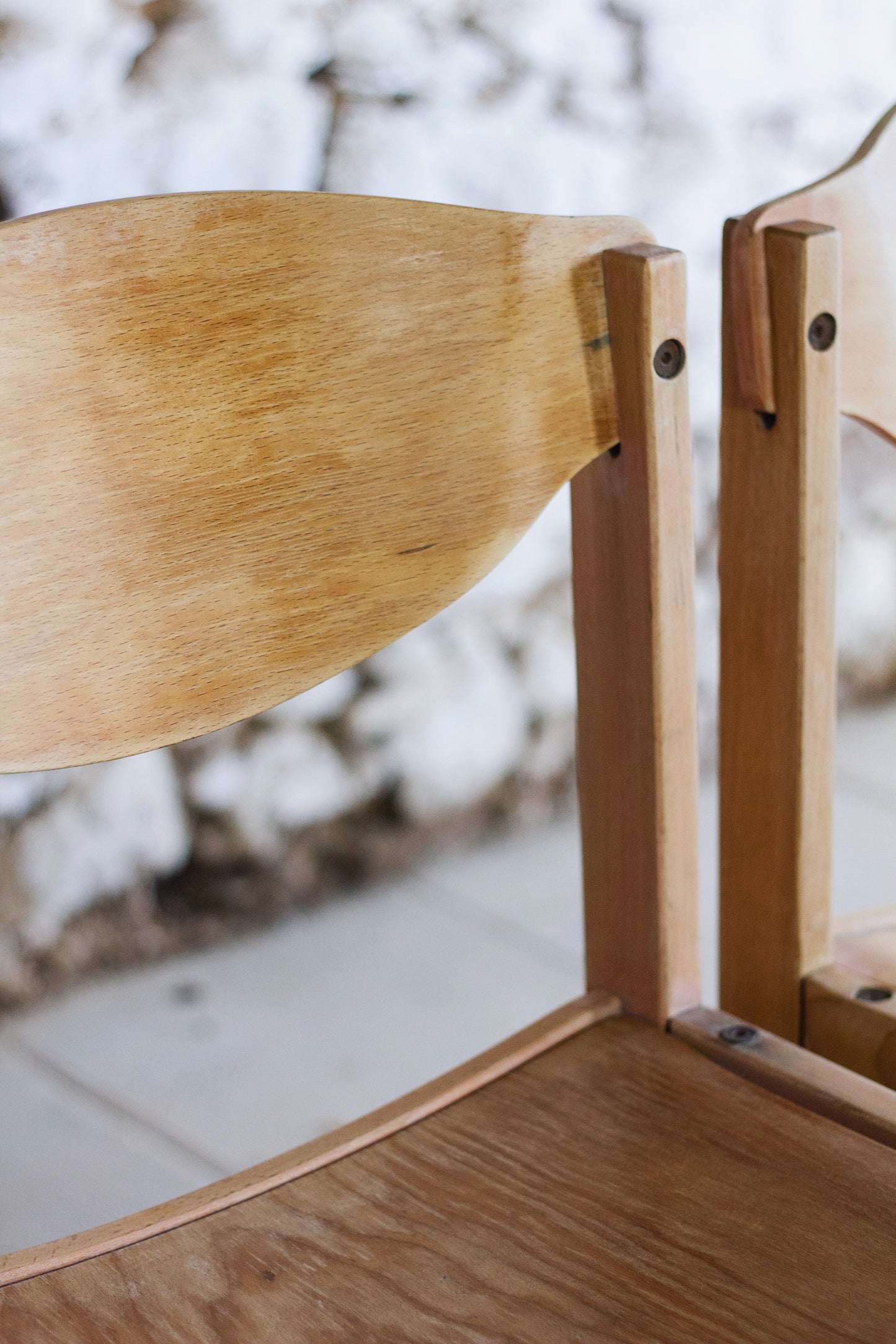 4 chaises de cantine vintage en hêtre, 1980