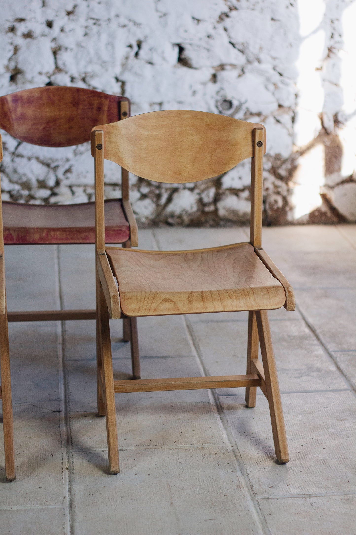 4 chaises de cantine vintage en hêtre, 1980