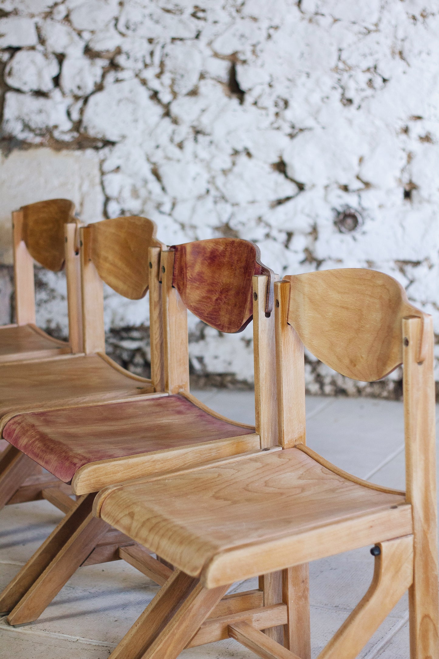 4 chaises de cantine vintage en hêtre, 1980