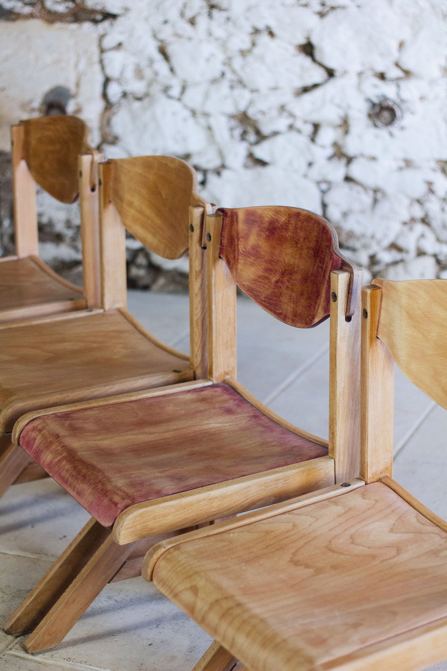 4 chaises de cantine vintage en hêtre, 1980