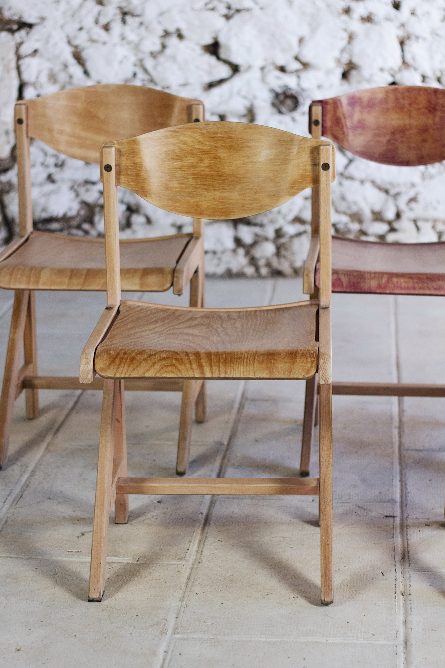 4 chaises de cantine vintage en hêtre, 1980
