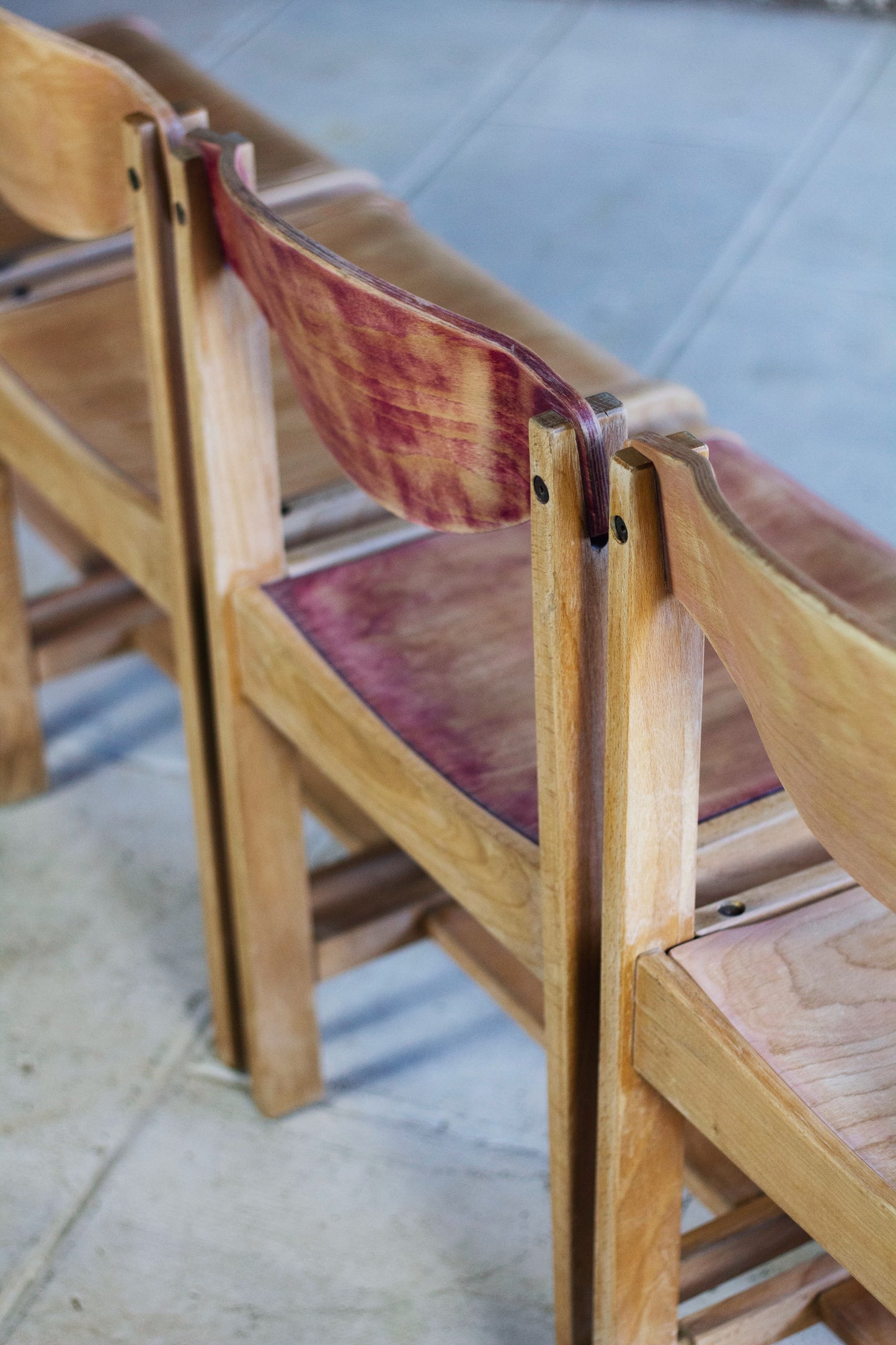 4 chaises de cantine vintage en hêtre, 1980