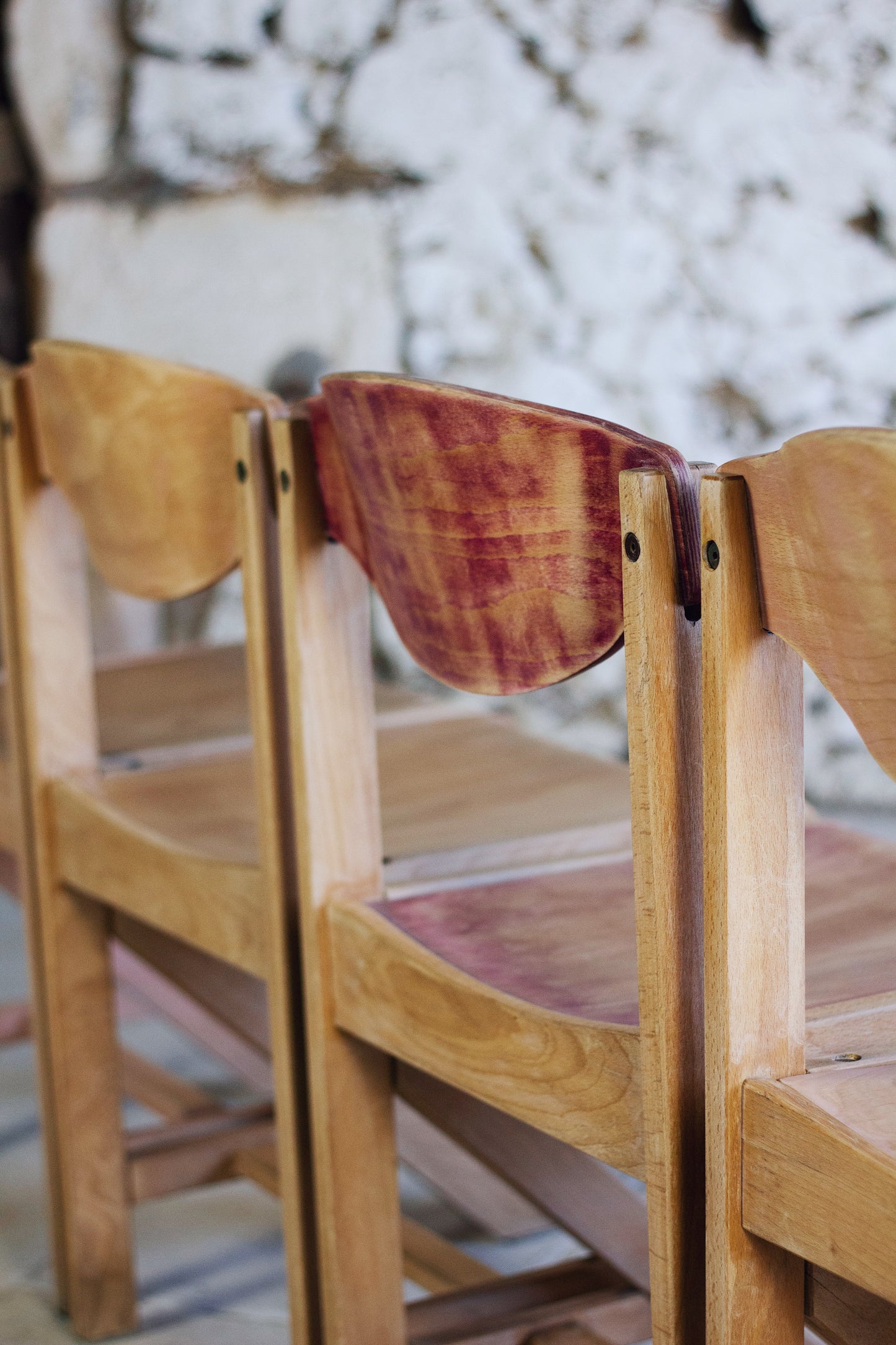 4 chaises de cantine vintage en hêtre, 1980