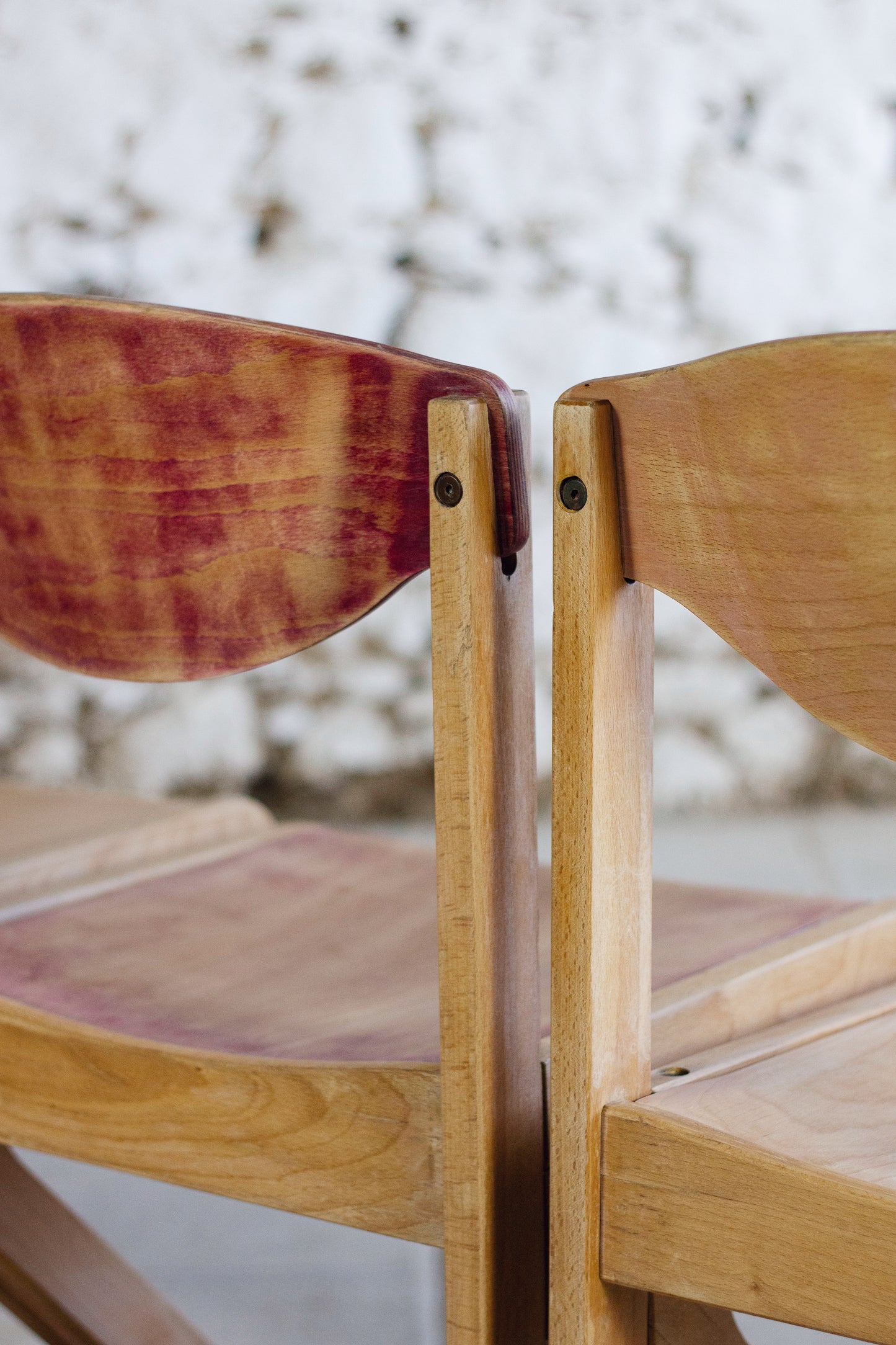 4 chaises de cantine vintage en hêtre, 1980