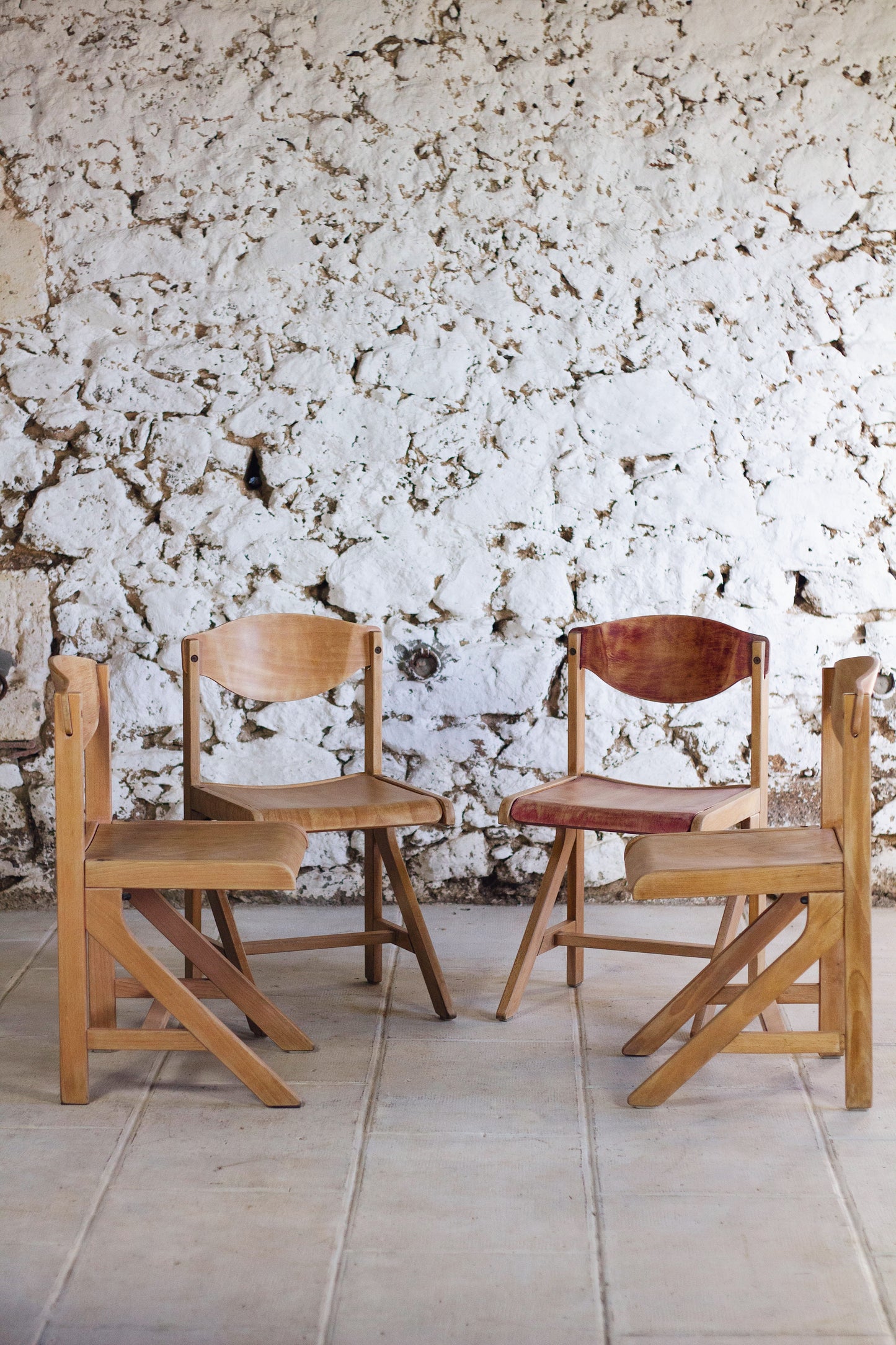4 chaises de cantine vintage en hêtre, 1980