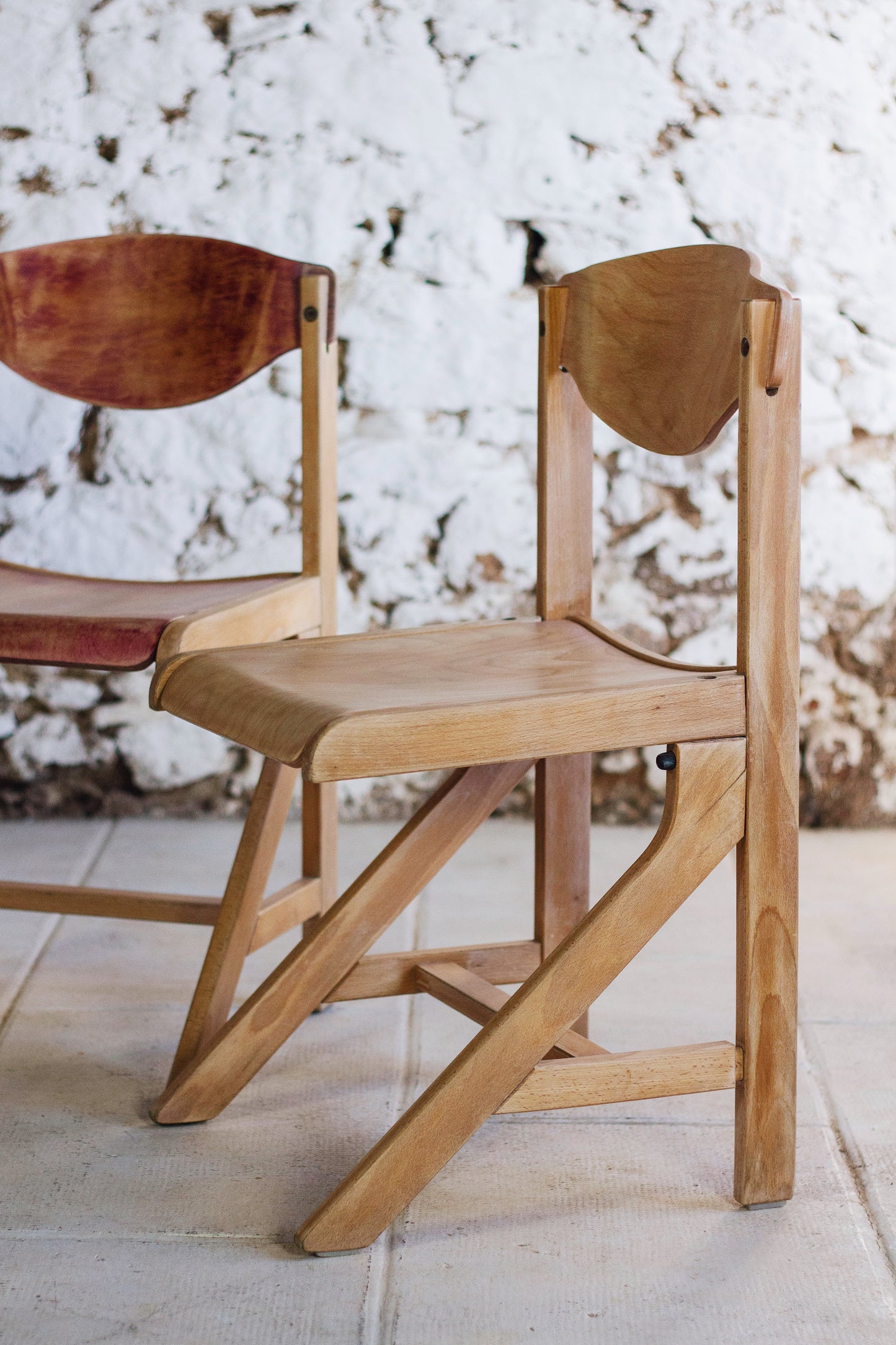 4 chaises de cantine vintage en hêtre, 1980