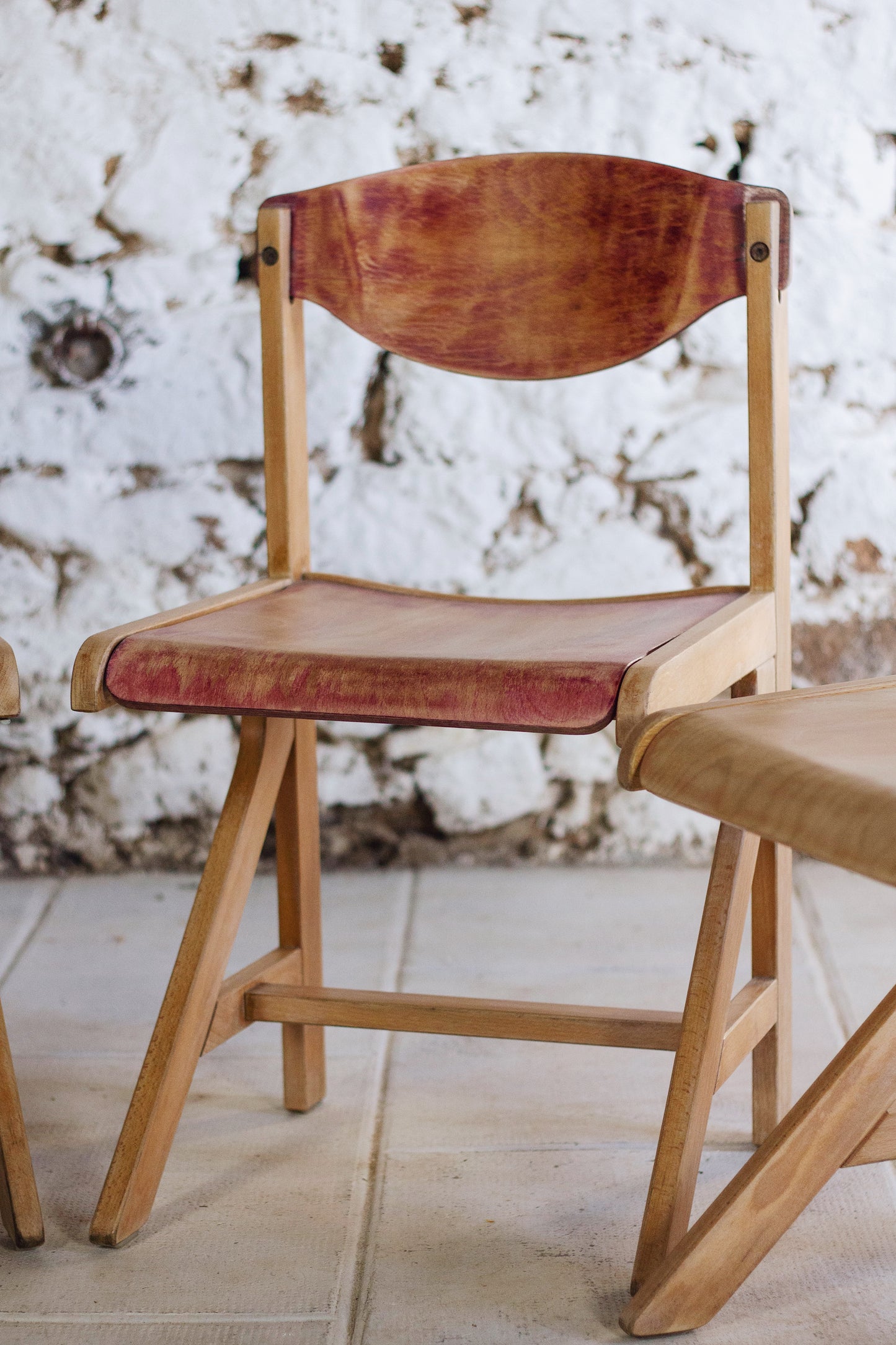 4 chaises de cantine vintage en hêtre, 1980