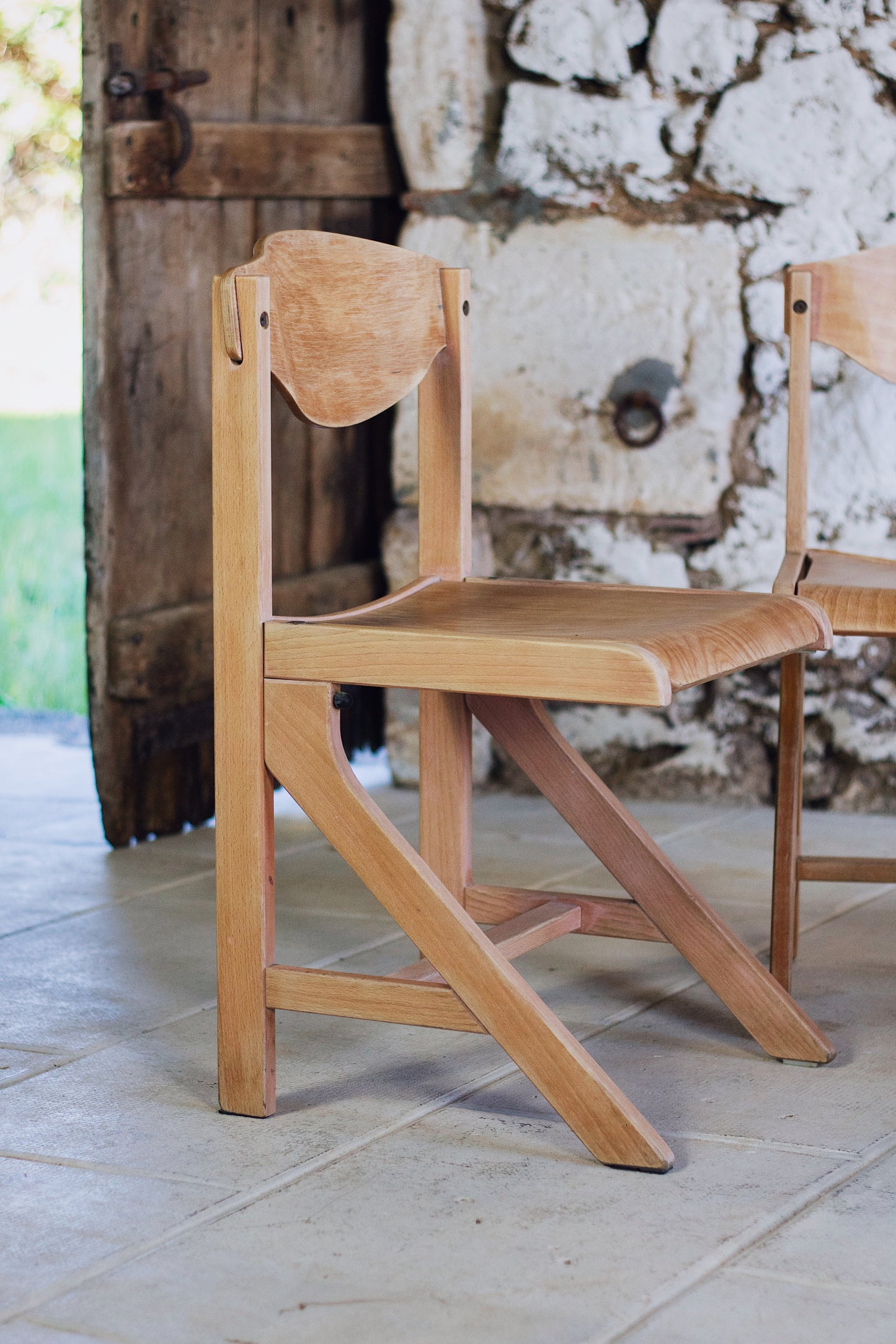 4 chaises de cantine vintage en hêtre, 1980