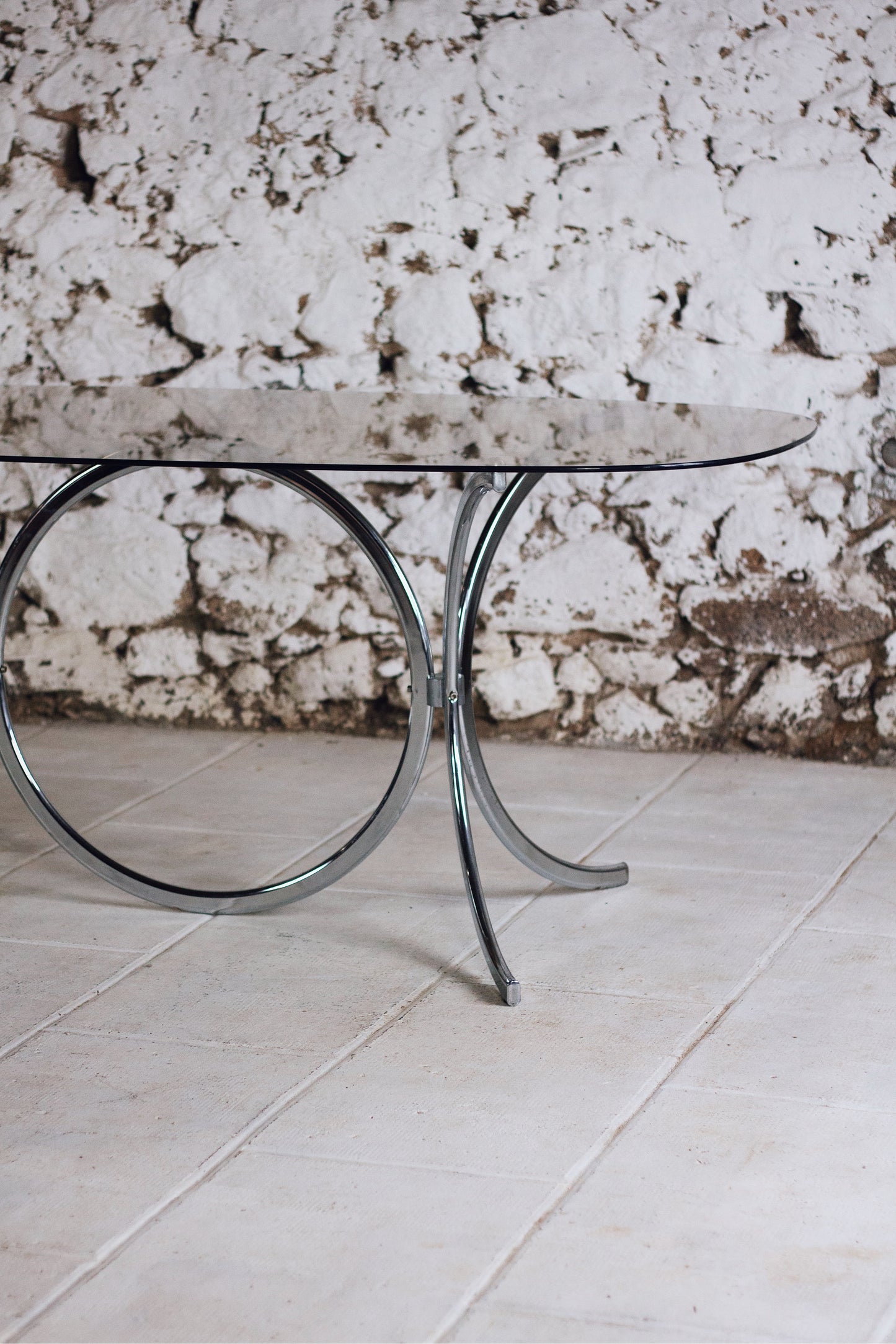 Table à manger chrome et verre fumé style Gastone Rinaldi, 1970