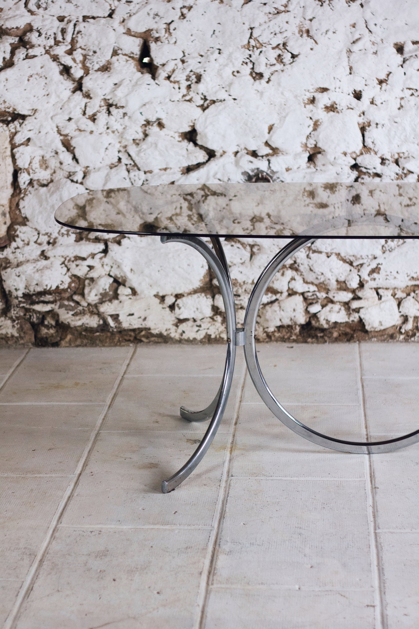 Table à manger chrome et verre fumé style Gastone Rinaldi, 1970