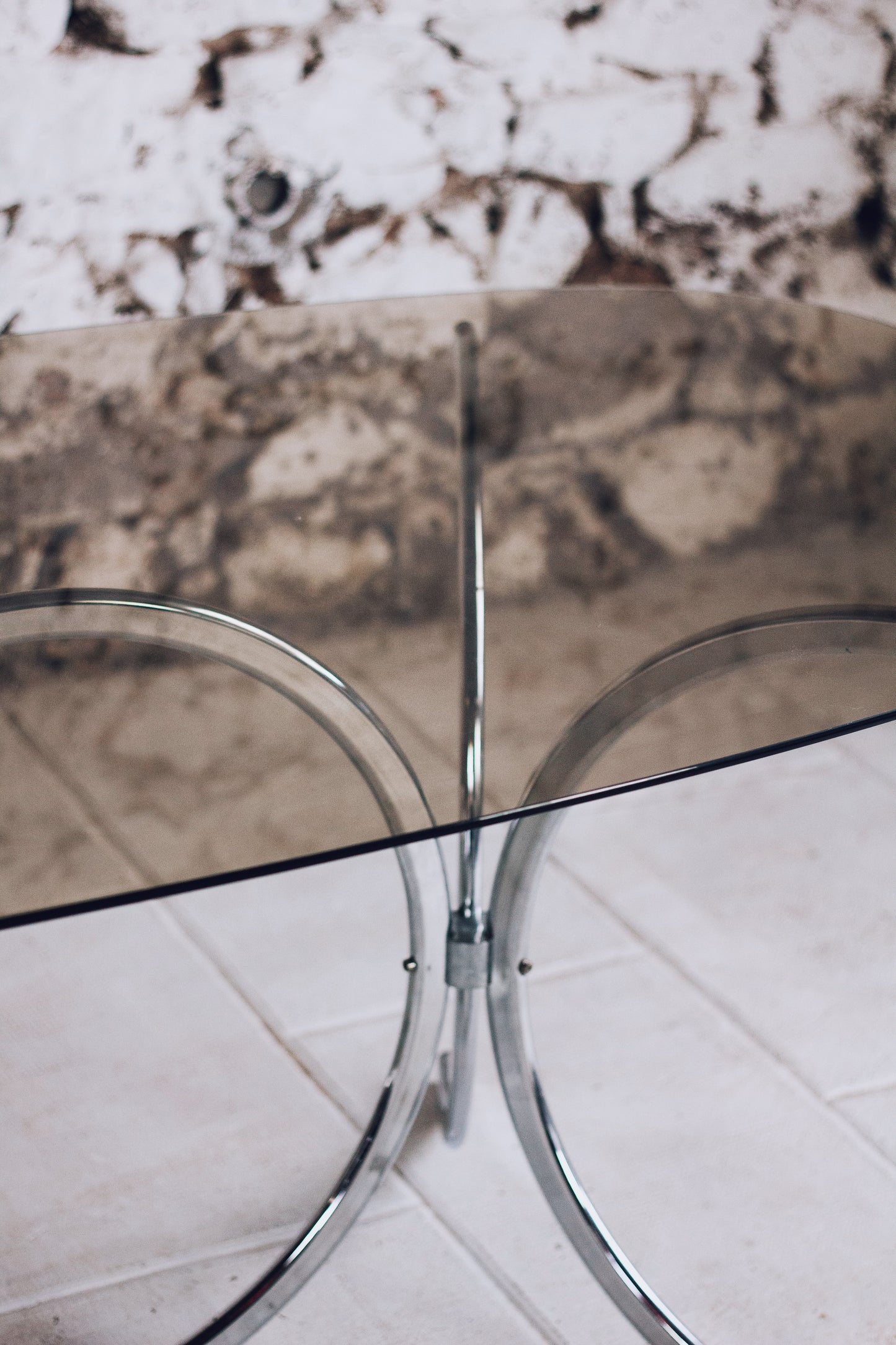 Table à manger chrome et verre fumé style Gastone Rinaldi, 1970