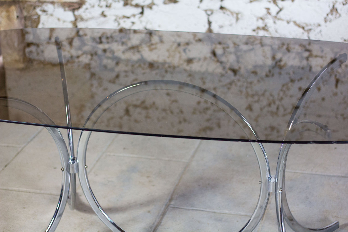 Table verre fumé style Gastone Rinaldi, 1970