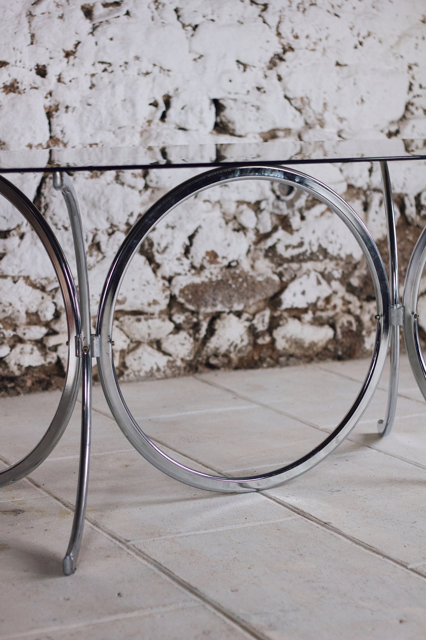 Table à manger chrome et verre fumé style Gastone Rinaldi, 1970