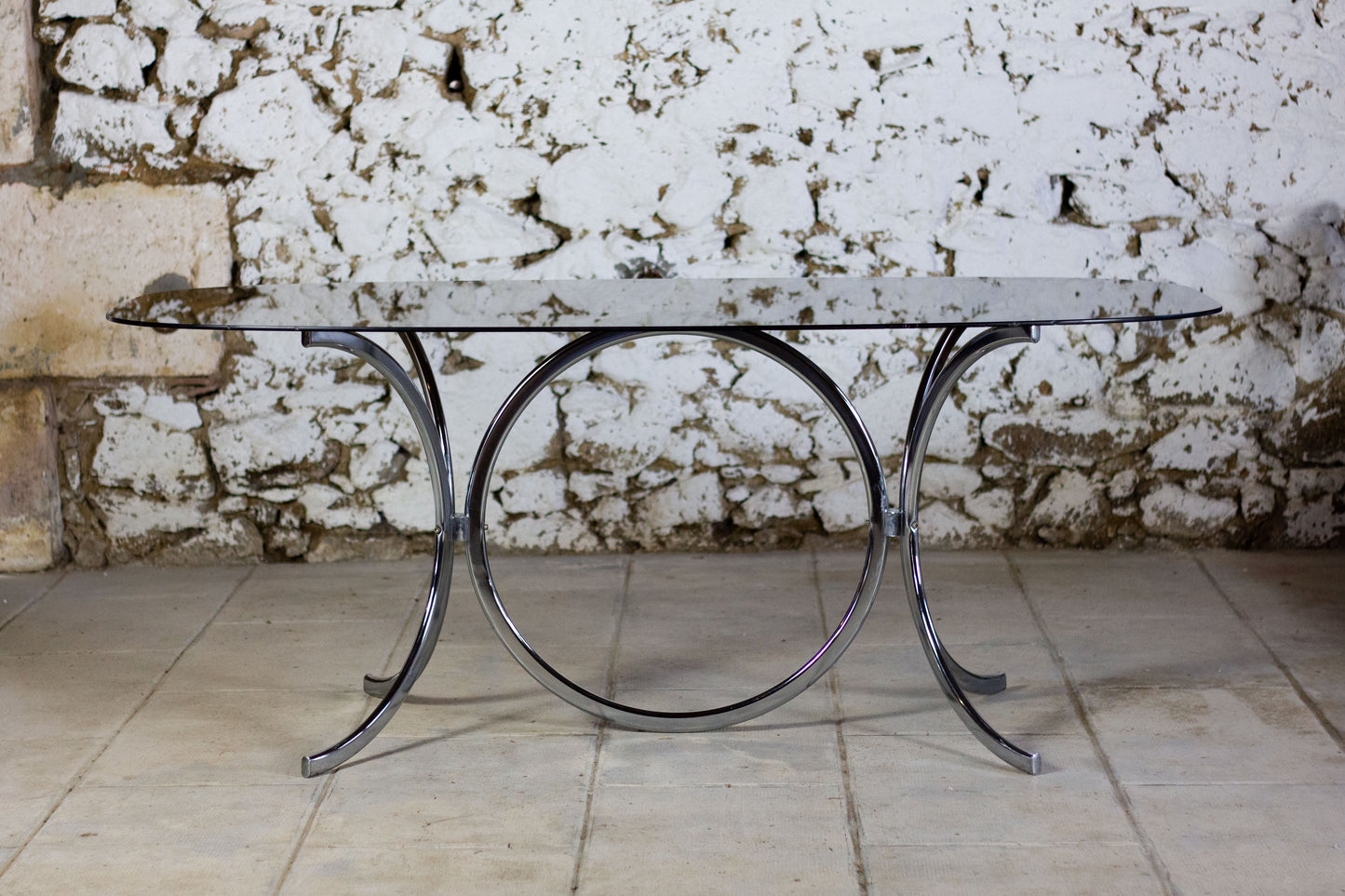 Table verre fumé style Gastone Rinaldi, 1970