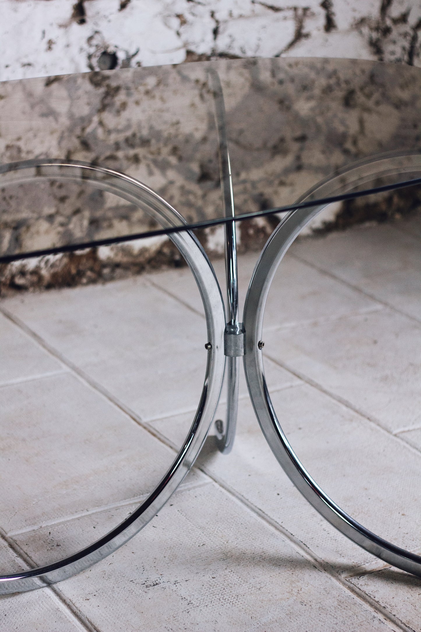 Table à manger chrome et verre fumé style Gastone Rinaldi, 1970