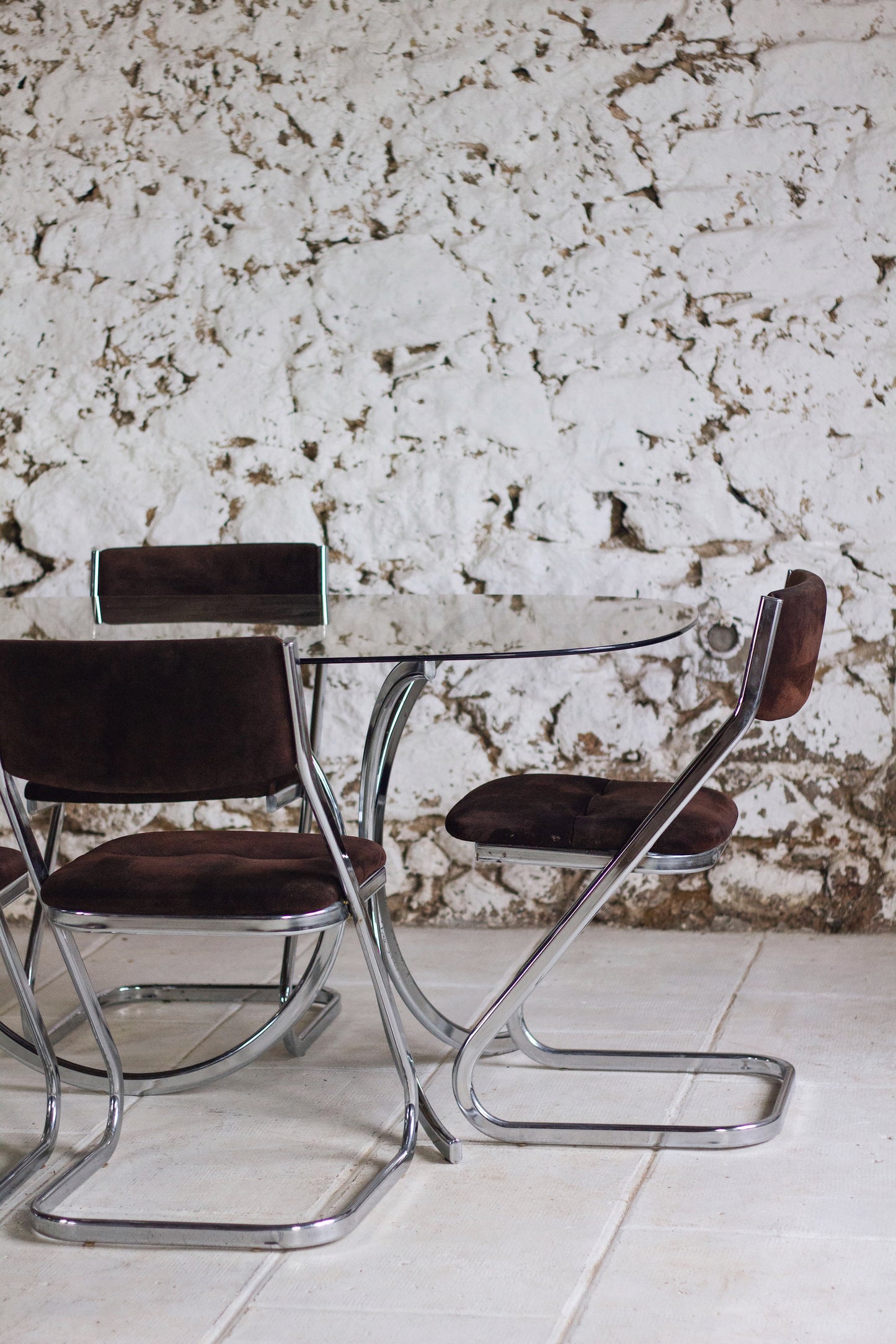 Table à manger chrome et verre fumé style Gastone Rinaldi, 1970
