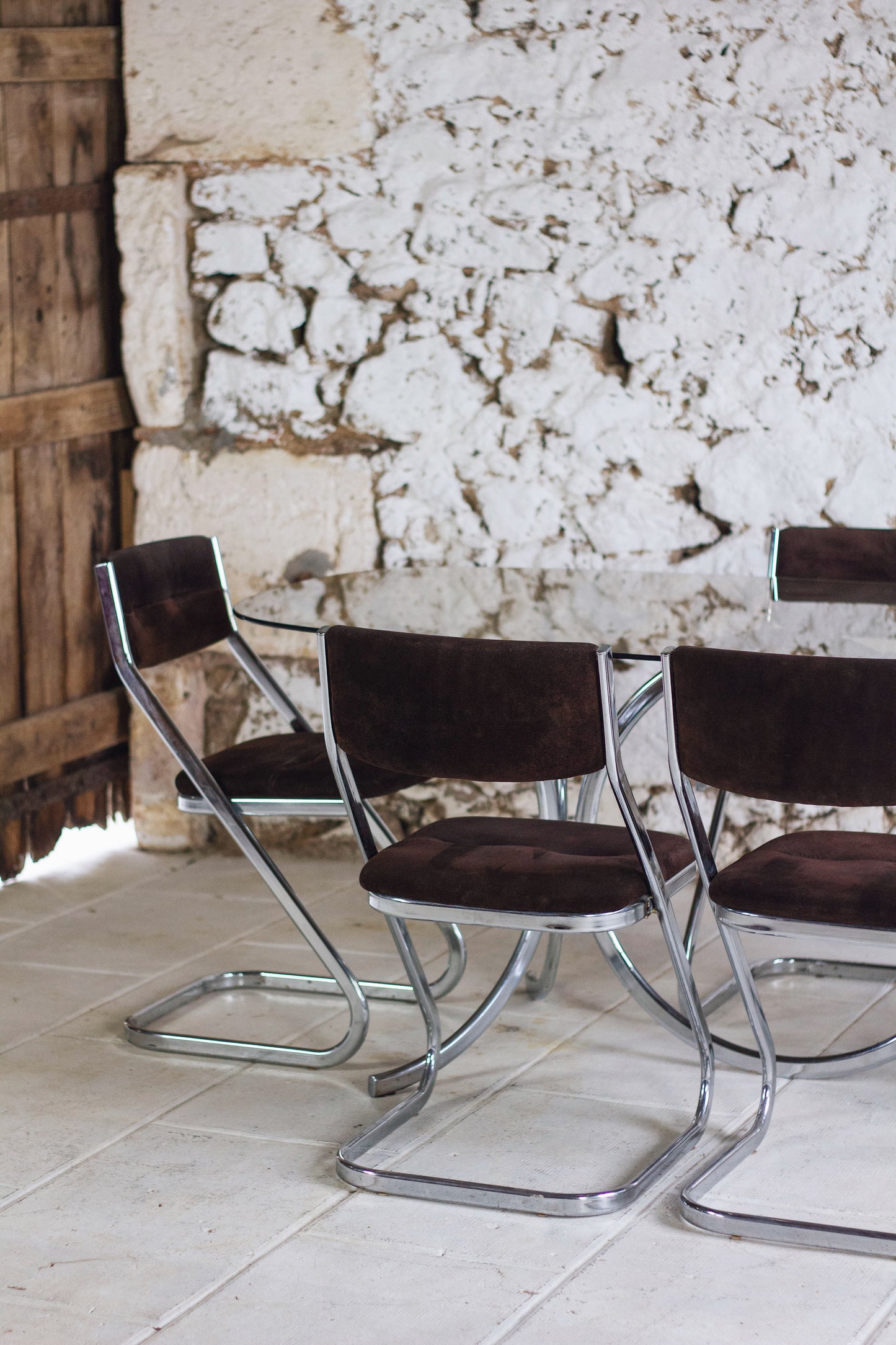 Table à manger chrome et verre fumé style Gastone Rinaldi, 1970