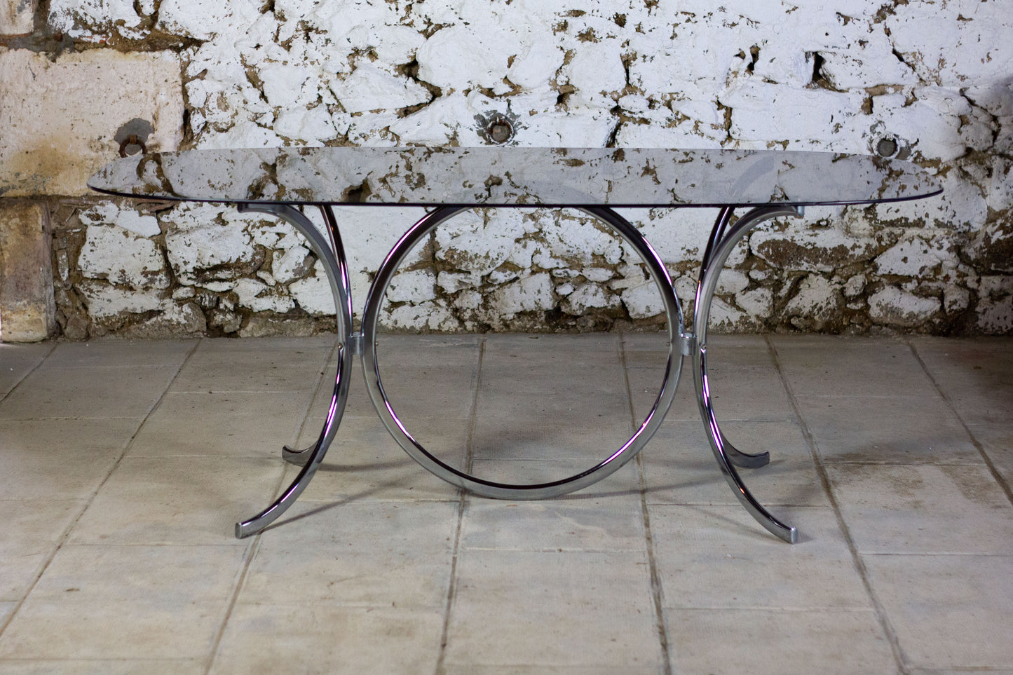Table verre fumé style Gastone Rinaldi, 1970