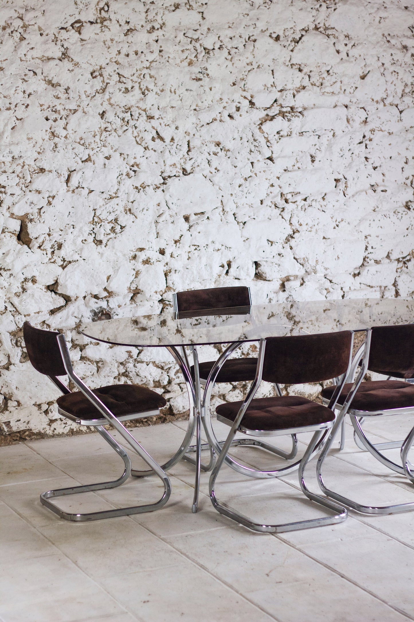 Table à manger chrome et verre fumé style Gastone Rinaldi, 1970