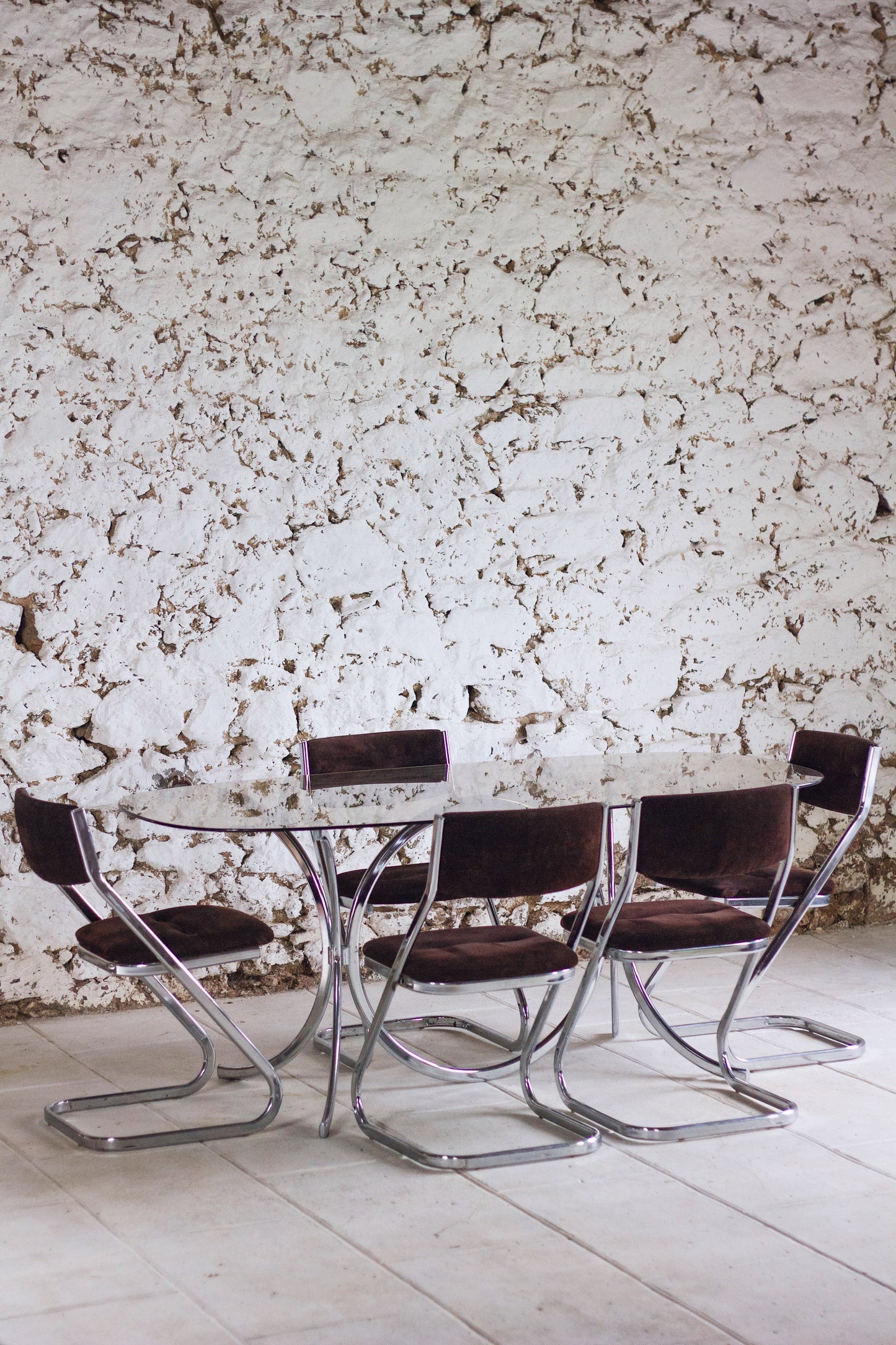 Table à manger chrome et verre fumé style Gastone Rinaldi, 1970