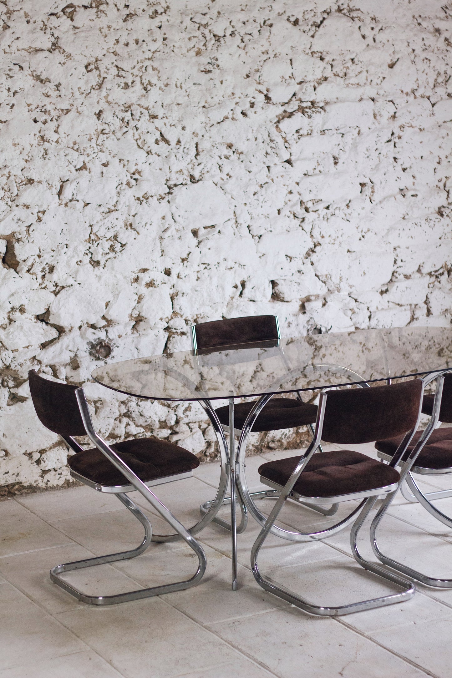 Table à manger chrome et verre fumé style Gastone Rinaldi, 1970