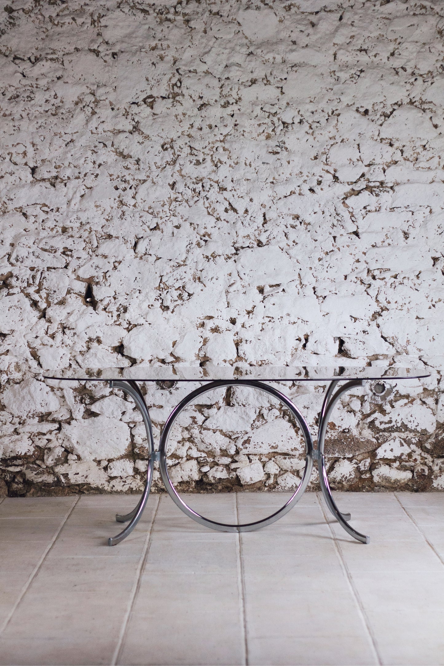 Table à manger chrome et verre fumé style Gastone Rinaldi, 1970