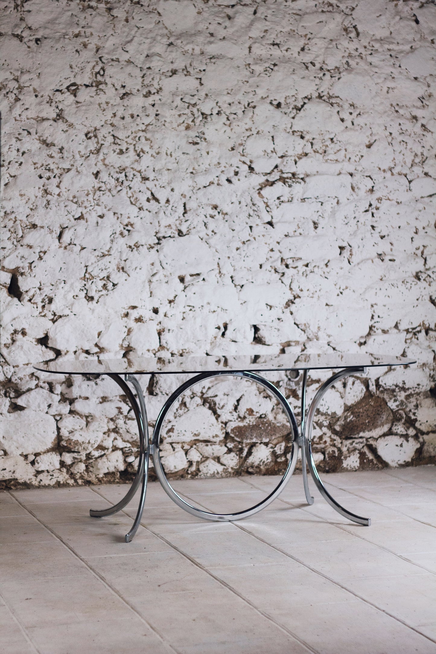 Table à manger chrome et verre fumé style Gastone Rinaldi, 1970