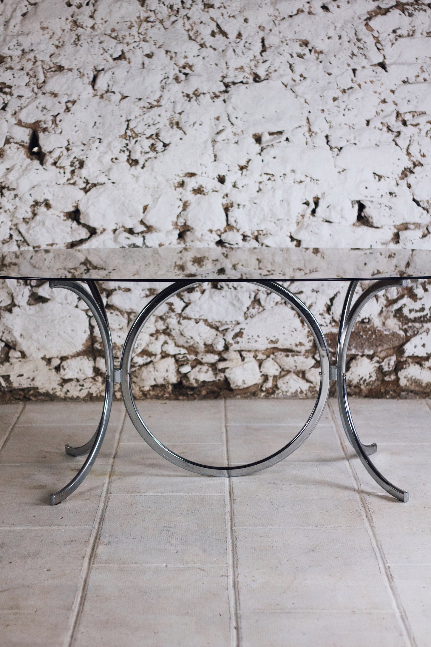 Table à manger chrome et verre fumé style Gastone Rinaldi, 1970