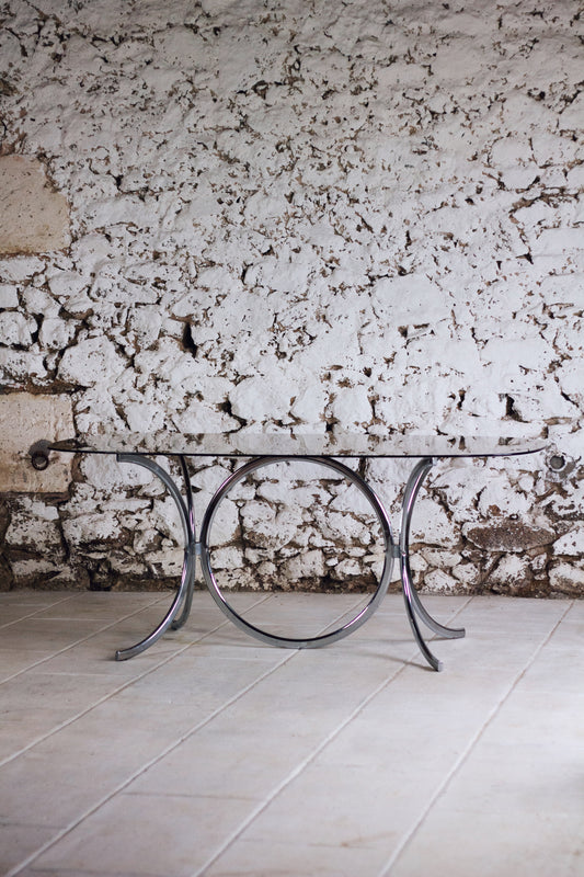 Table à manger chrome et verre fumé style Gastone Rinaldi, 1970