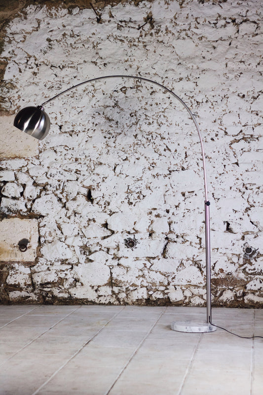 Lampadaire arc en chrome et marbre, 1970