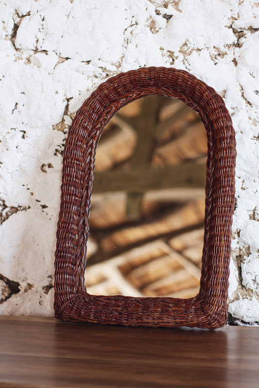 Miroir en osier tressé espagnol, 1960