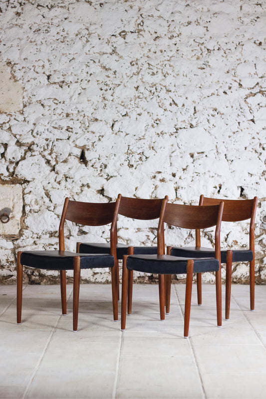 4 chaises scandinaves Fristho Franeker teck et skaï, 1960