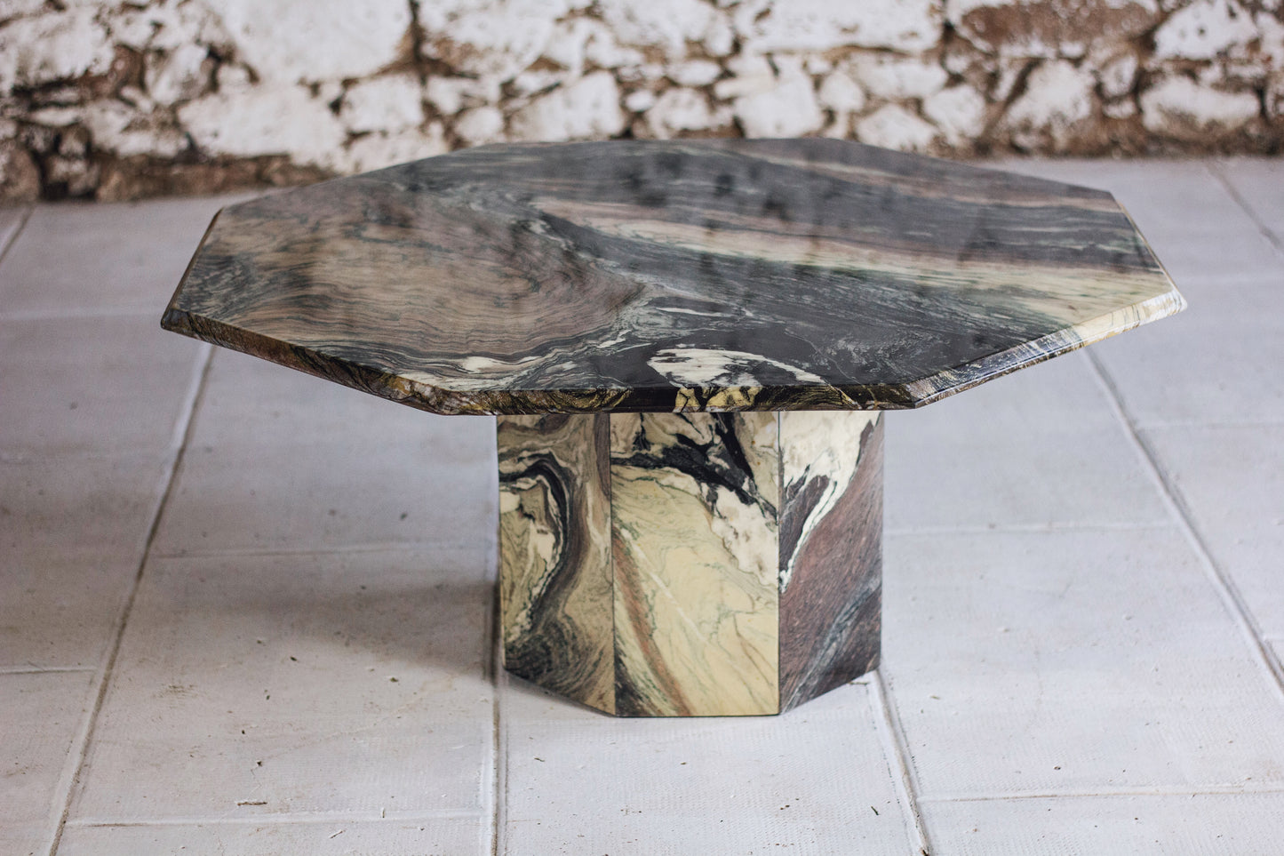 Table basse octogonale en marbre italien Cipollino