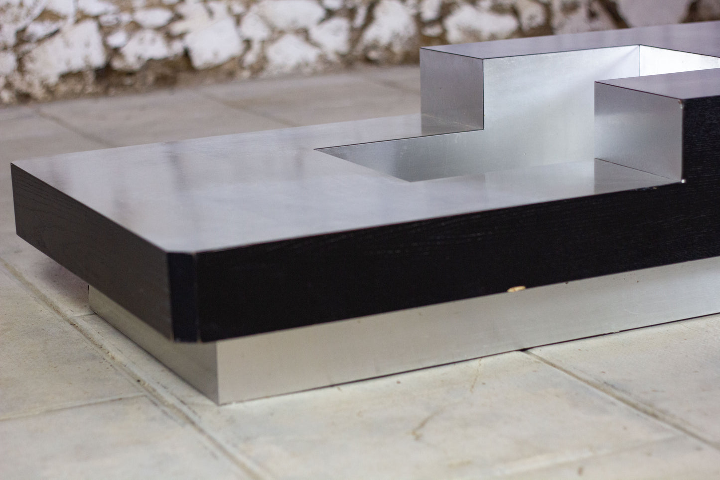 Table basse bar bois et acier Willy Rizzo, 1970